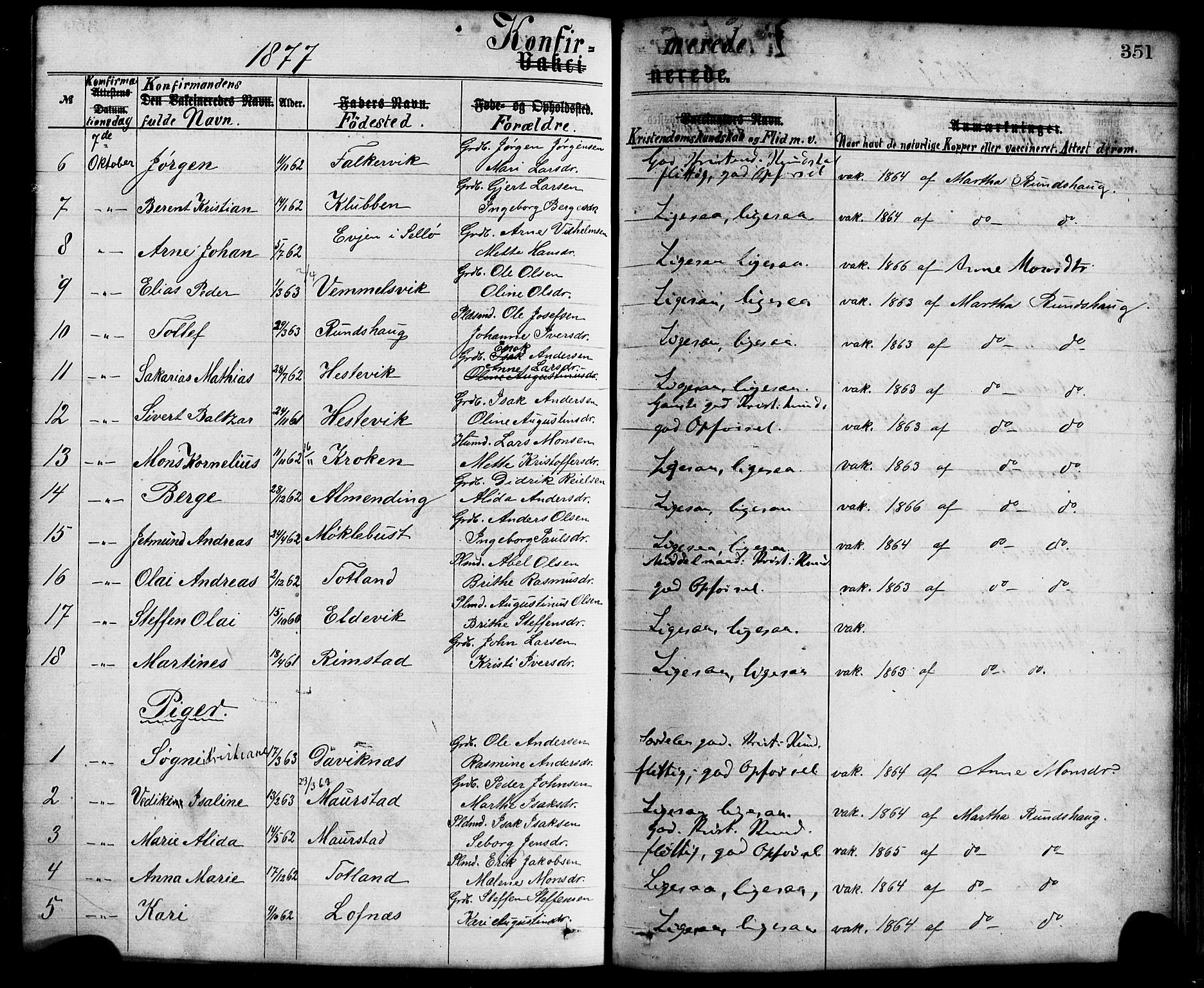 Davik sokneprestembete, AV/SAB-A-79701/H/Haa/Haaa/L0006: Parish register (official) no. A 6, 1867-1881, p. 351