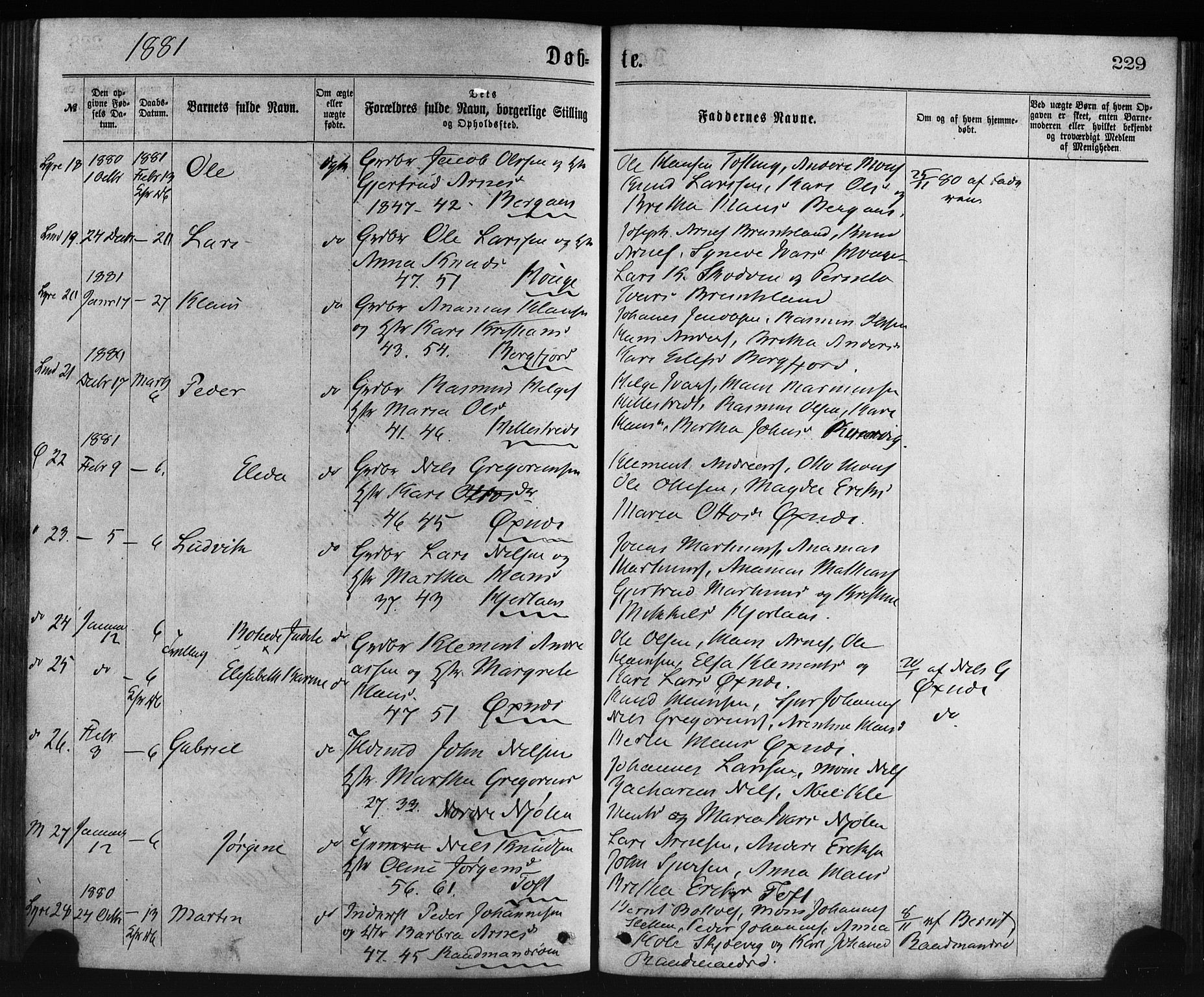 Lindås Sokneprestembete, SAB/A-76701/H/Haa: Parish register (official) no. A 18, 1869-1885, p. 229