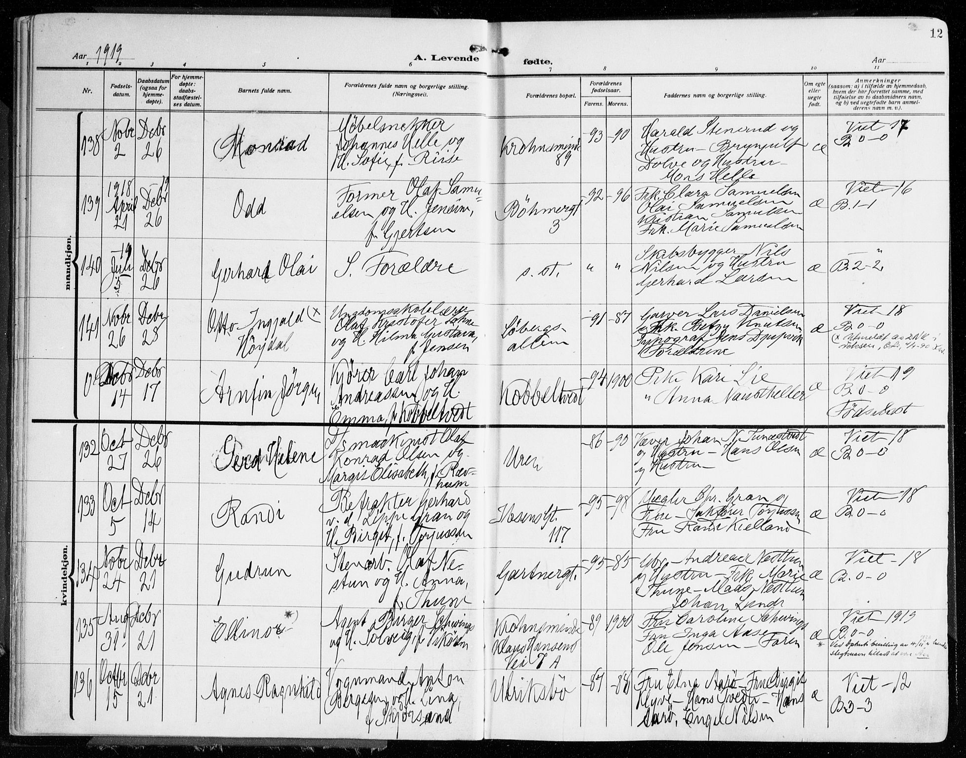 Årstad Sokneprestembete, AV/SAB-A-79301/H/Haa/L0004: Parish register (official) no. A 4, 1919-1928, p. 12
