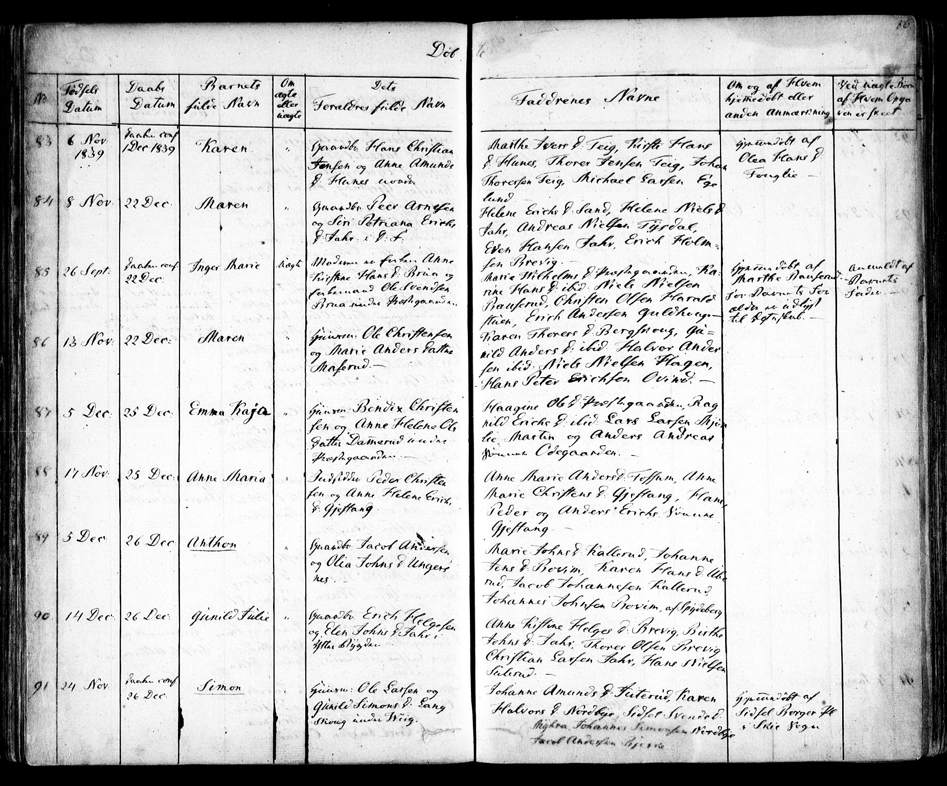 Enebakk prestekontor Kirkebøker, SAO/A-10171c/F/Fa/L0009: Parish register (official) no. I 9, 1832-1861, p. 86