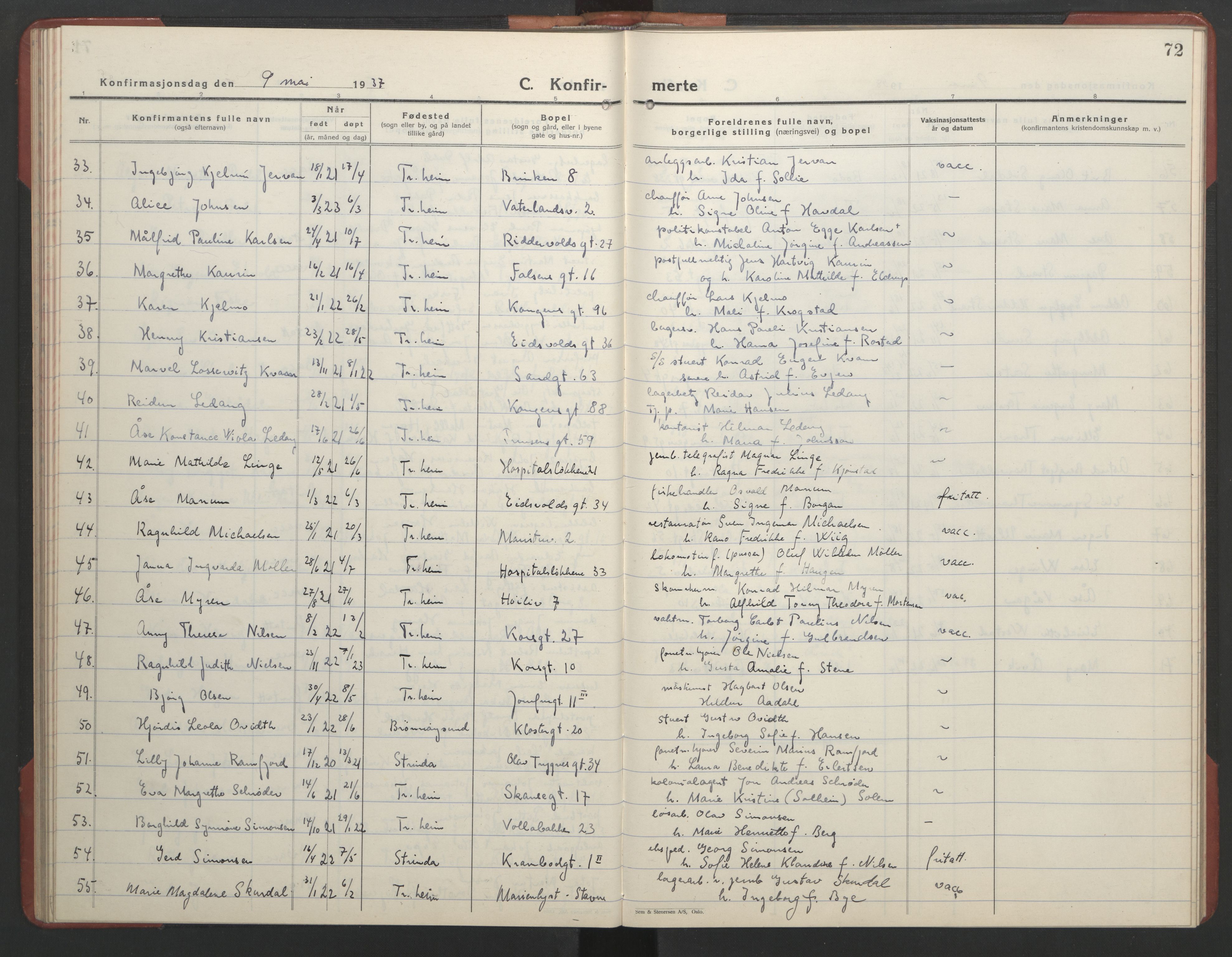 Ministerialprotokoller, klokkerbøker og fødselsregistre - Sør-Trøndelag, AV/SAT-A-1456/602/L0151: Parish register (copy) no. 602C19, 1925-1951, p. 72