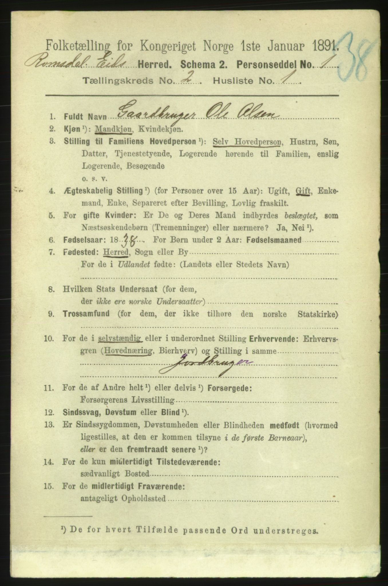 RA, 1891 census for 1538 Eid, 1891, p. 477