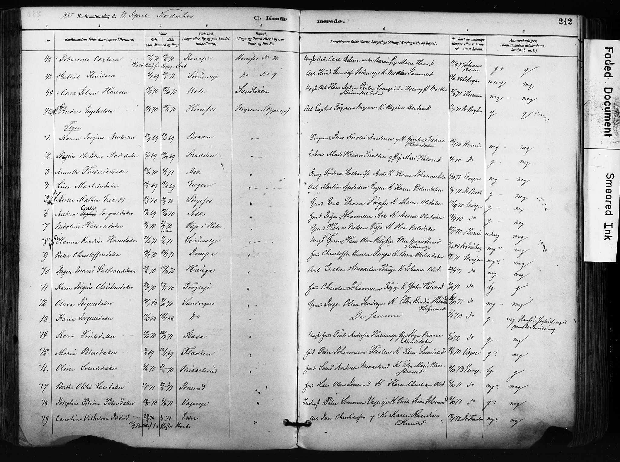 Norderhov kirkebøker, AV/SAKO-A-237/F/Fa/L0016: Parish register (official) no. 16, 1885-1902, p. 242