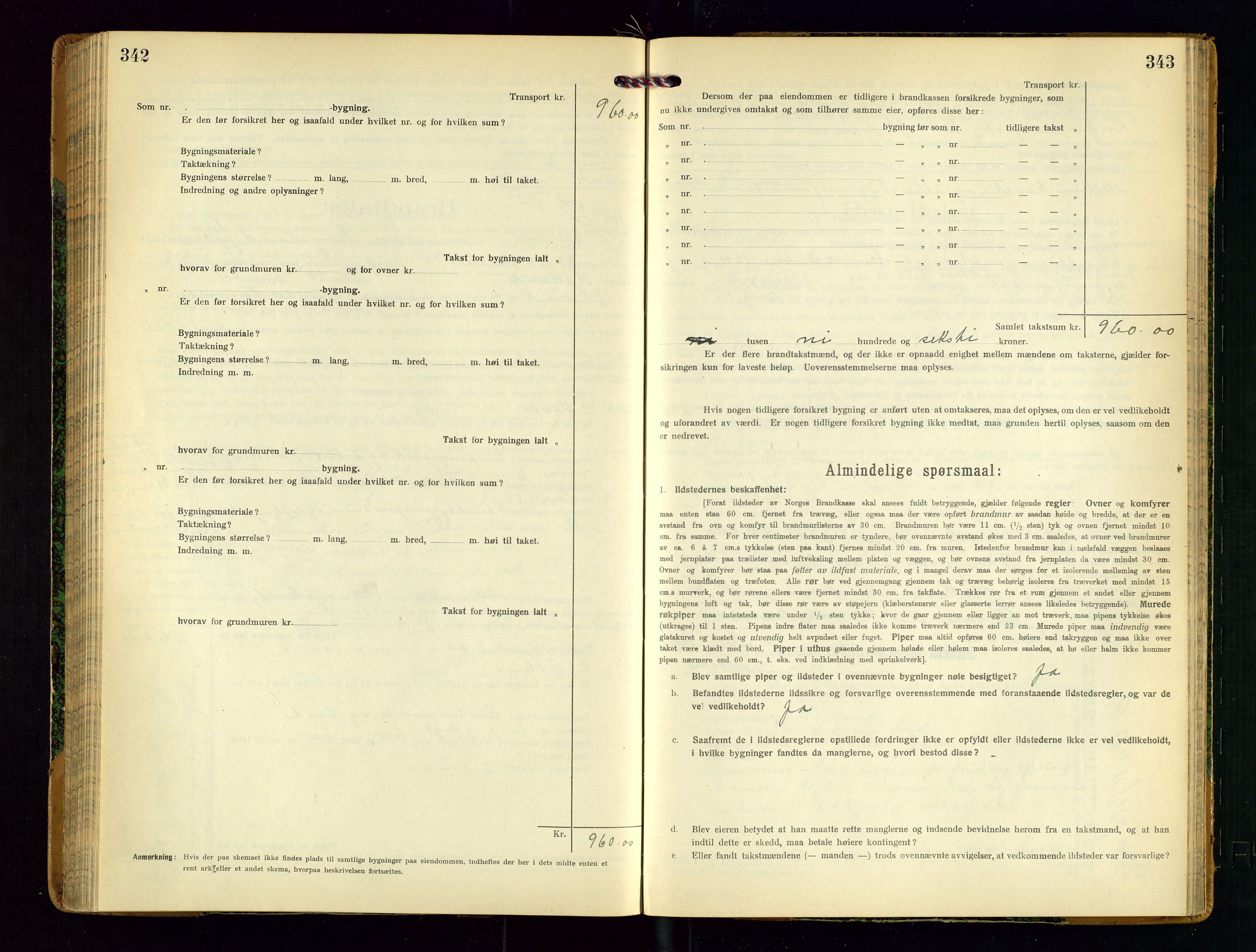 Sauda lensmannskontor, AV/SAST-A-100177/Gob/L0002: Branntakstprotokoll - skjematakst, 1916-1928, p. 342-343