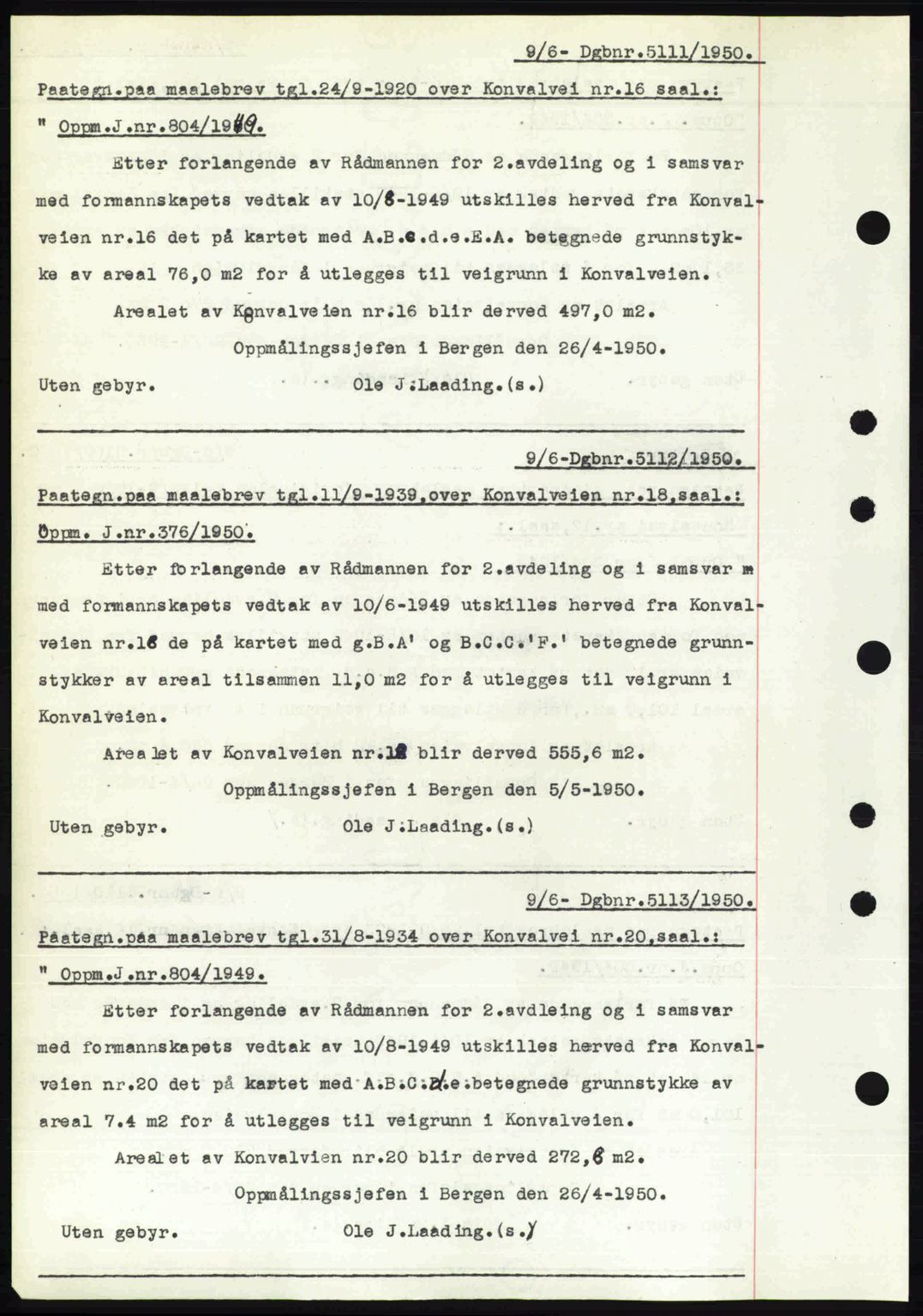 Byfogd og Byskriver i Bergen, AV/SAB-A-3401/03/03Bc/L0033: Mortgage book no. A26-27, 1950-1950, Diary no: : 5111/1950