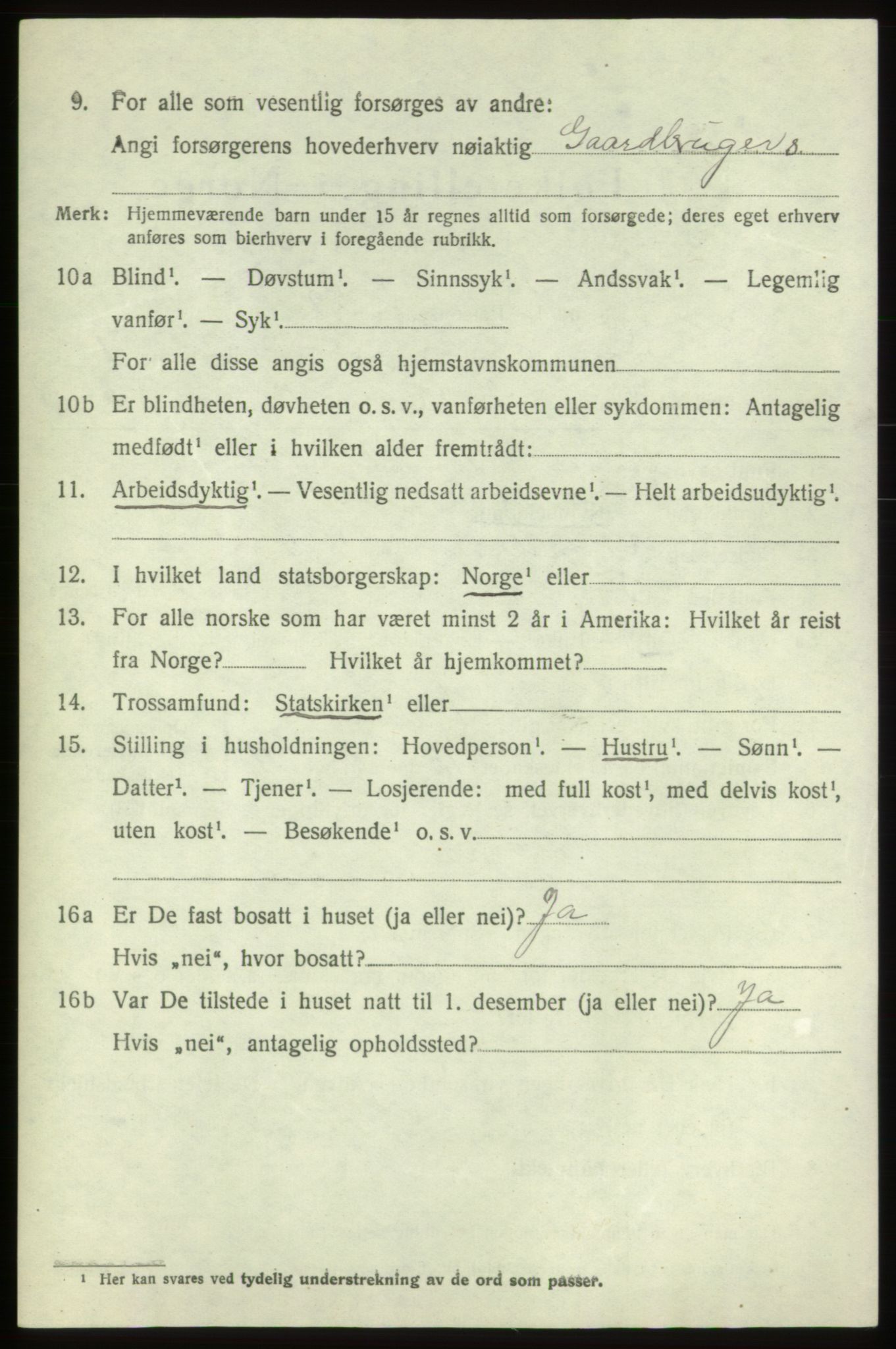 SAB, 1920 census for Tysnes, 1920, p. 1671