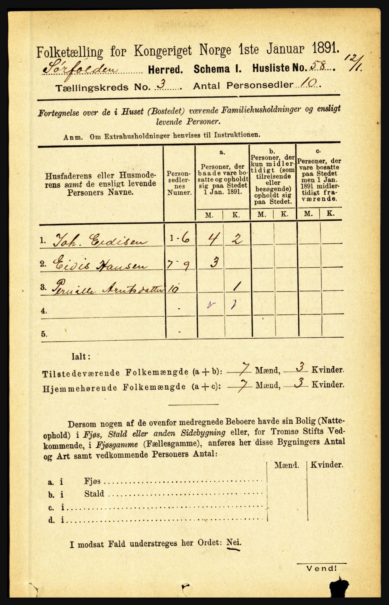 RA, 1891 census for 1845 Sørfold, 1891, p. 448