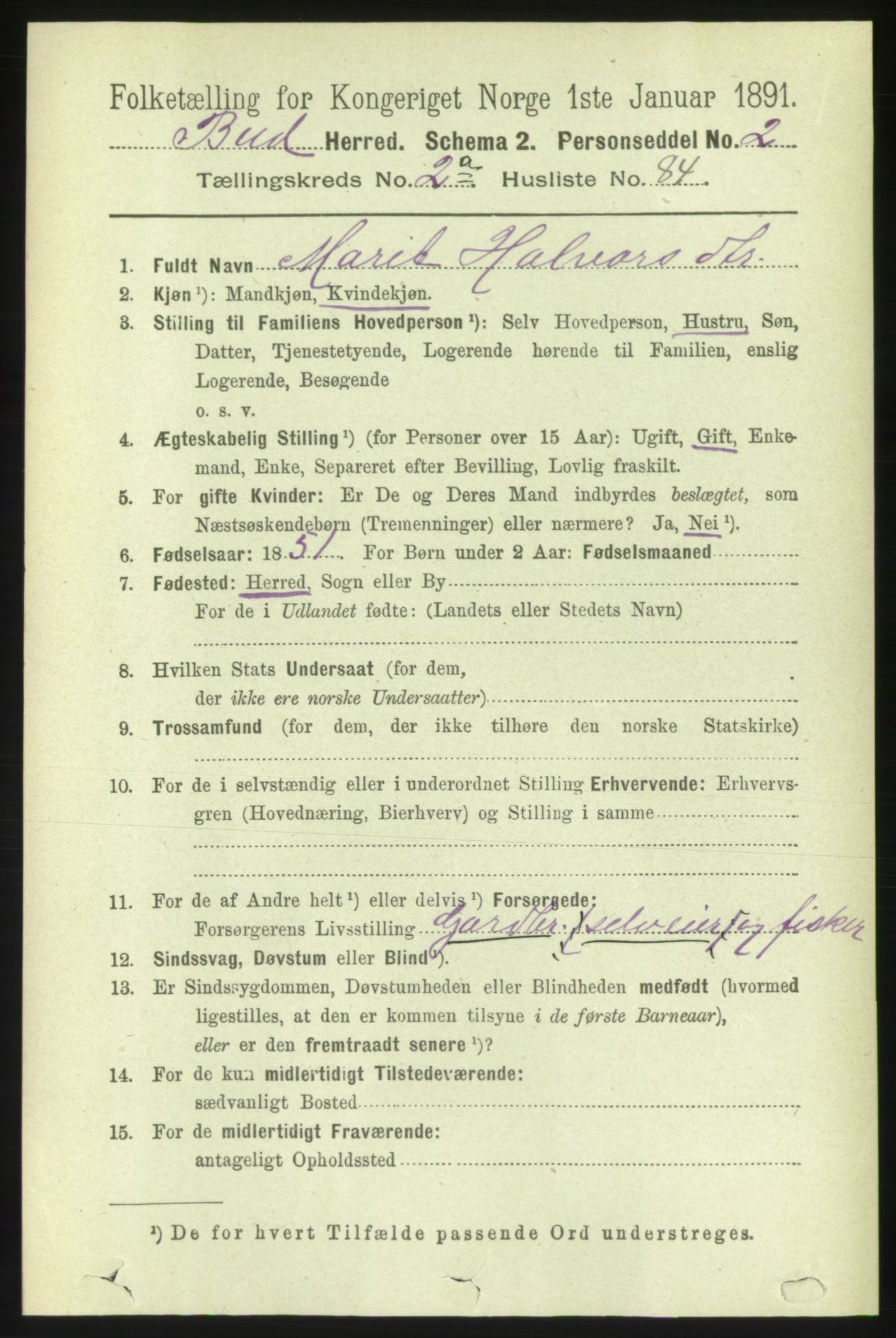 RA, 1891 census for 1549 Bud, 1891, p. 1187