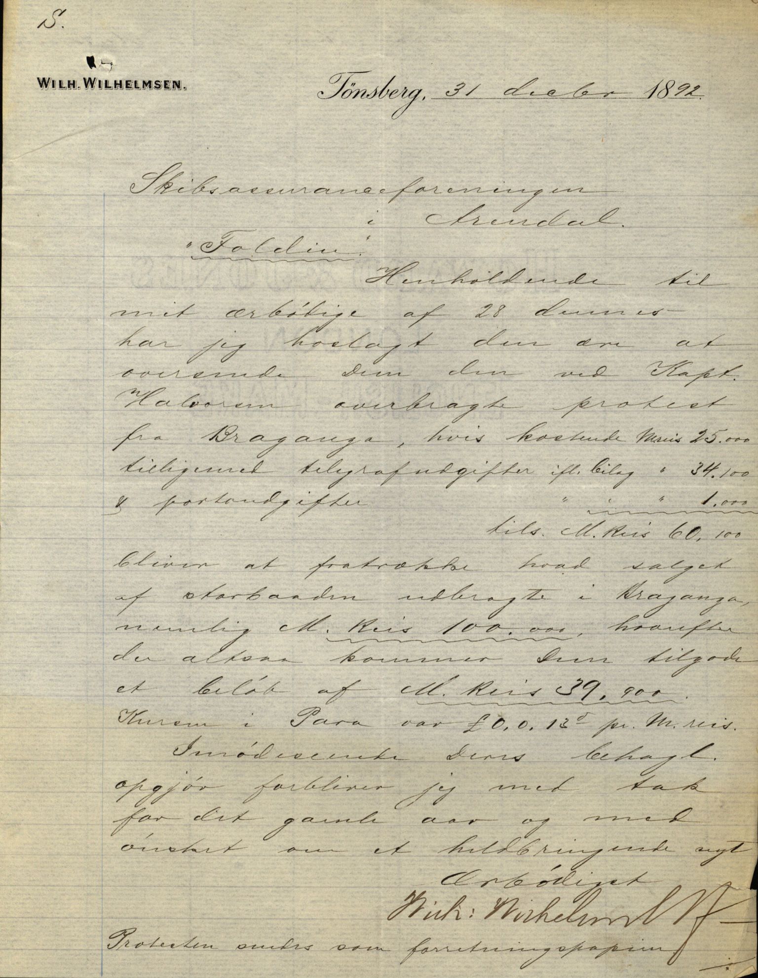 Pa 63 - Østlandske skibsassuranceforening, VEMU/A-1079/G/Ga/L0029/0007: Havaridokumenter / Diamant, Foldin, Aise, Florida, Flora, 1892, p. 95