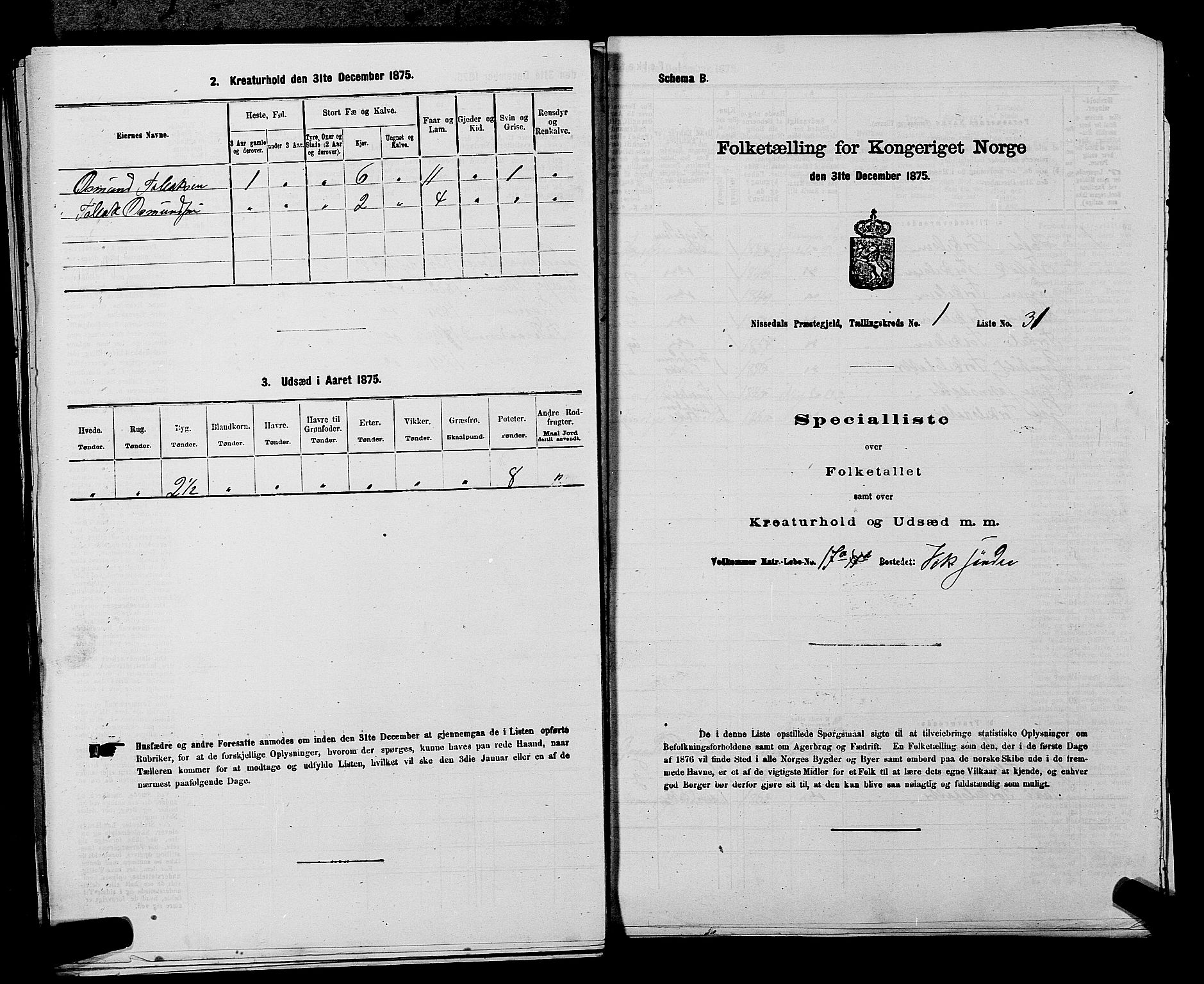SAKO, 1875 census for 0830P Nissedal, 1875, p. 95