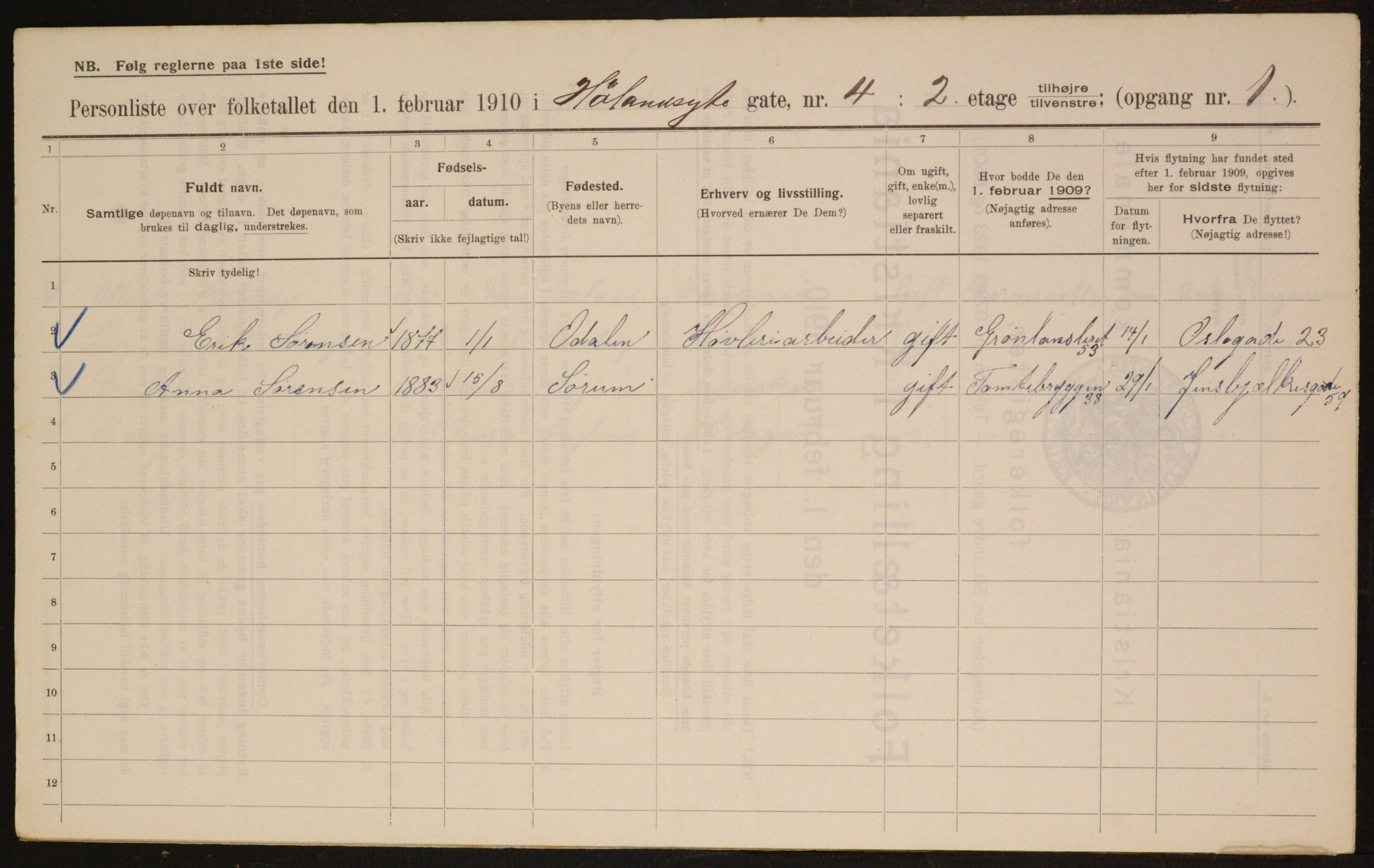 OBA, Municipal Census 1910 for Kristiania, 1910, p. 41473