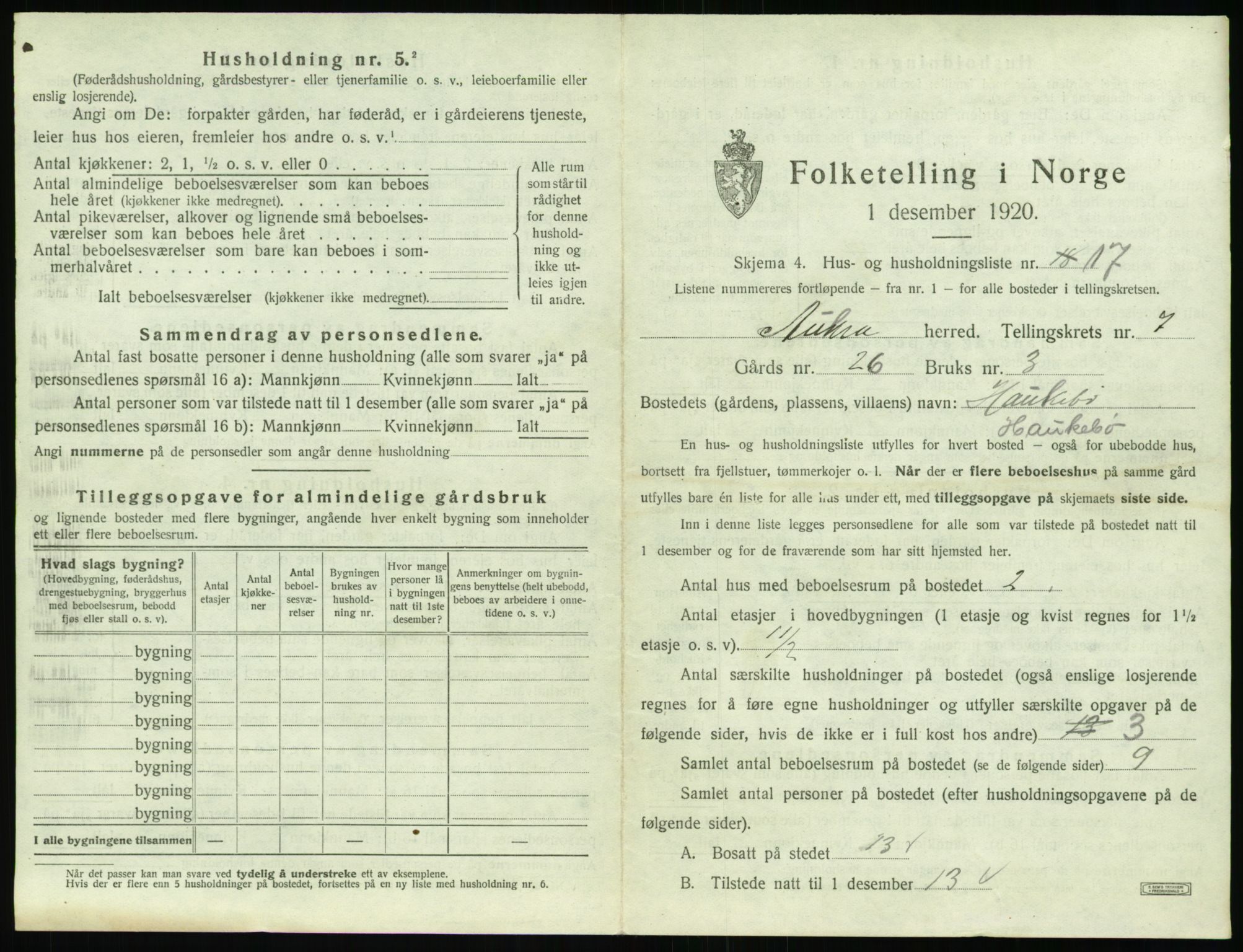 SAT, 1920 census for Aukra, 1920, p. 595