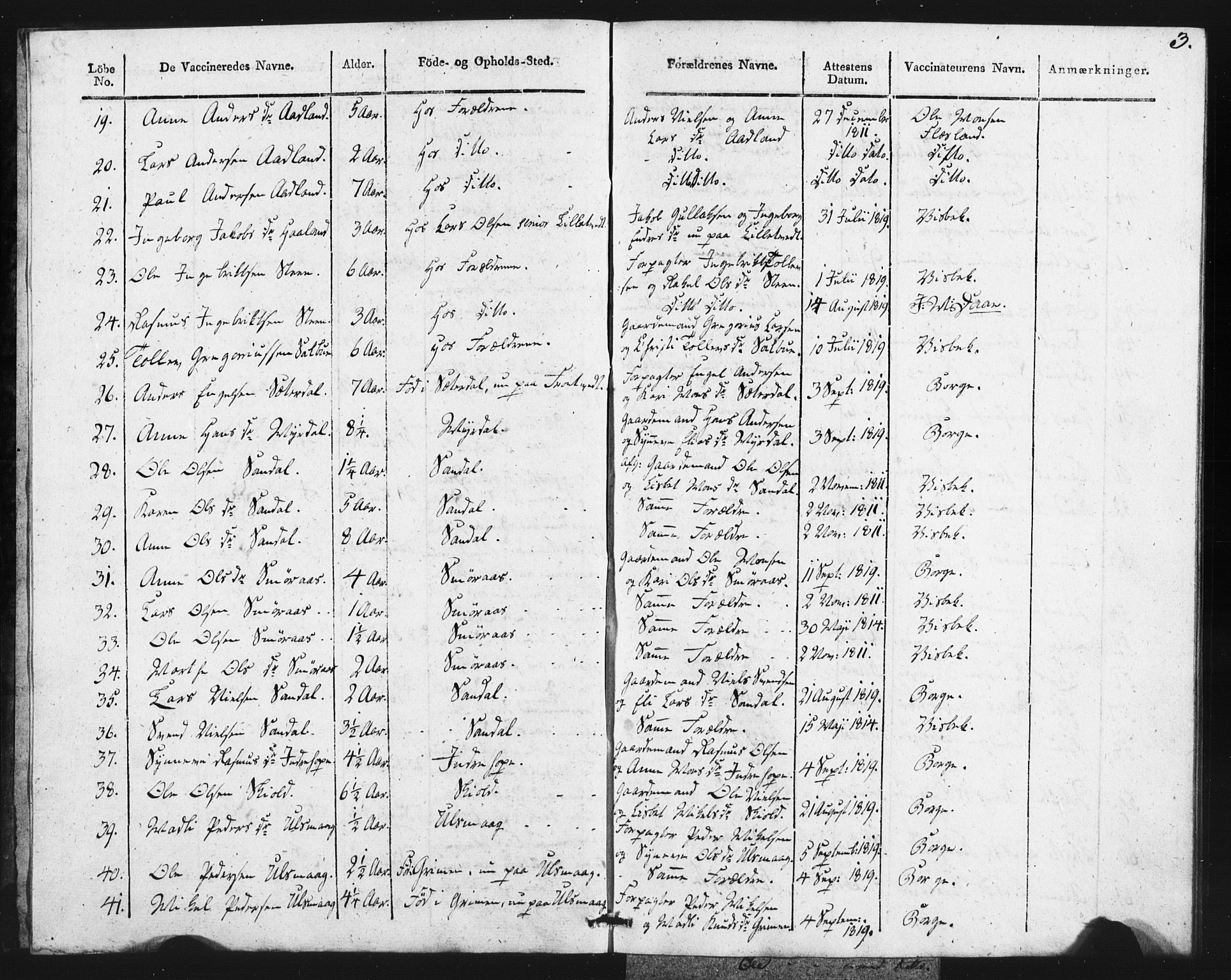 Fana Sokneprestembete, SAB/A-75101/H/Haa/Haaa/L0013: Parish register (official) no. A 13, 1819-1833, p. 3
