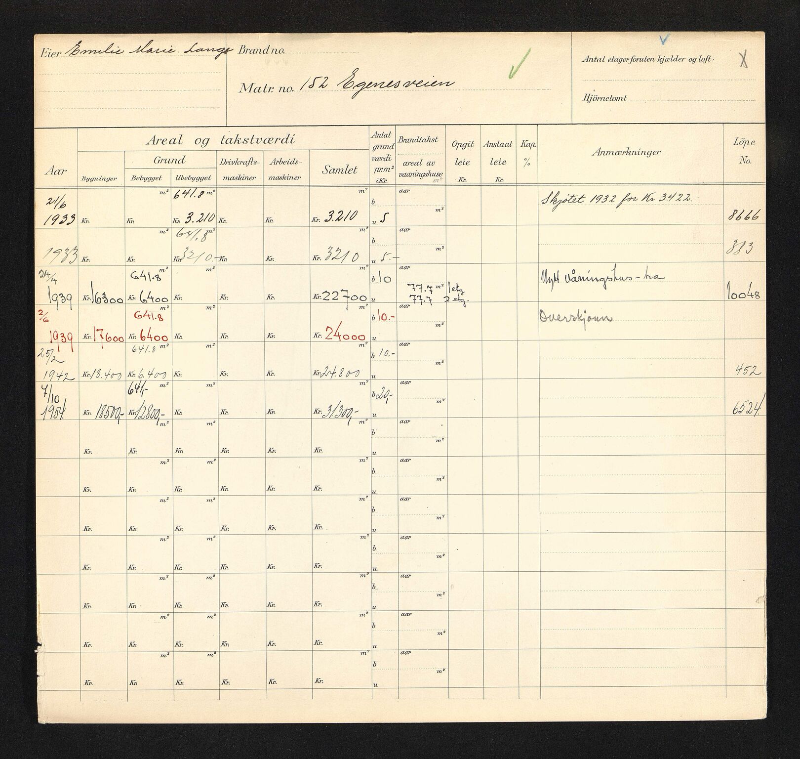 Stavanger kommune. Skattetakstvesenet, BYST/A-0440/F/Fa/Faa/L0011/0007: Skattetakstkort / Eiganesveien 151 - Eilert Sundts gate 3