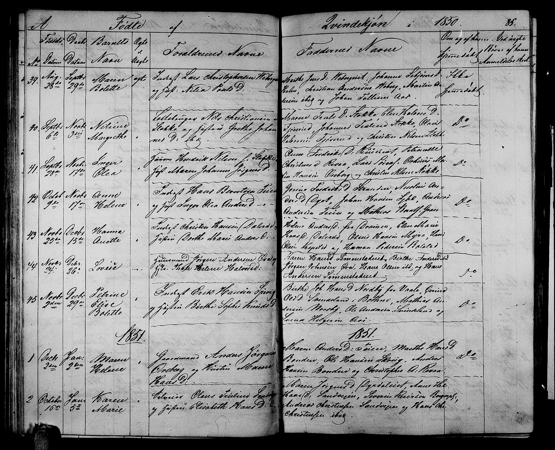 Sande Kirkebøker, AV/SAKO-A-53/G/Ga/L0002: Parish register (copy) no. 2, 1847-1863, p. 85