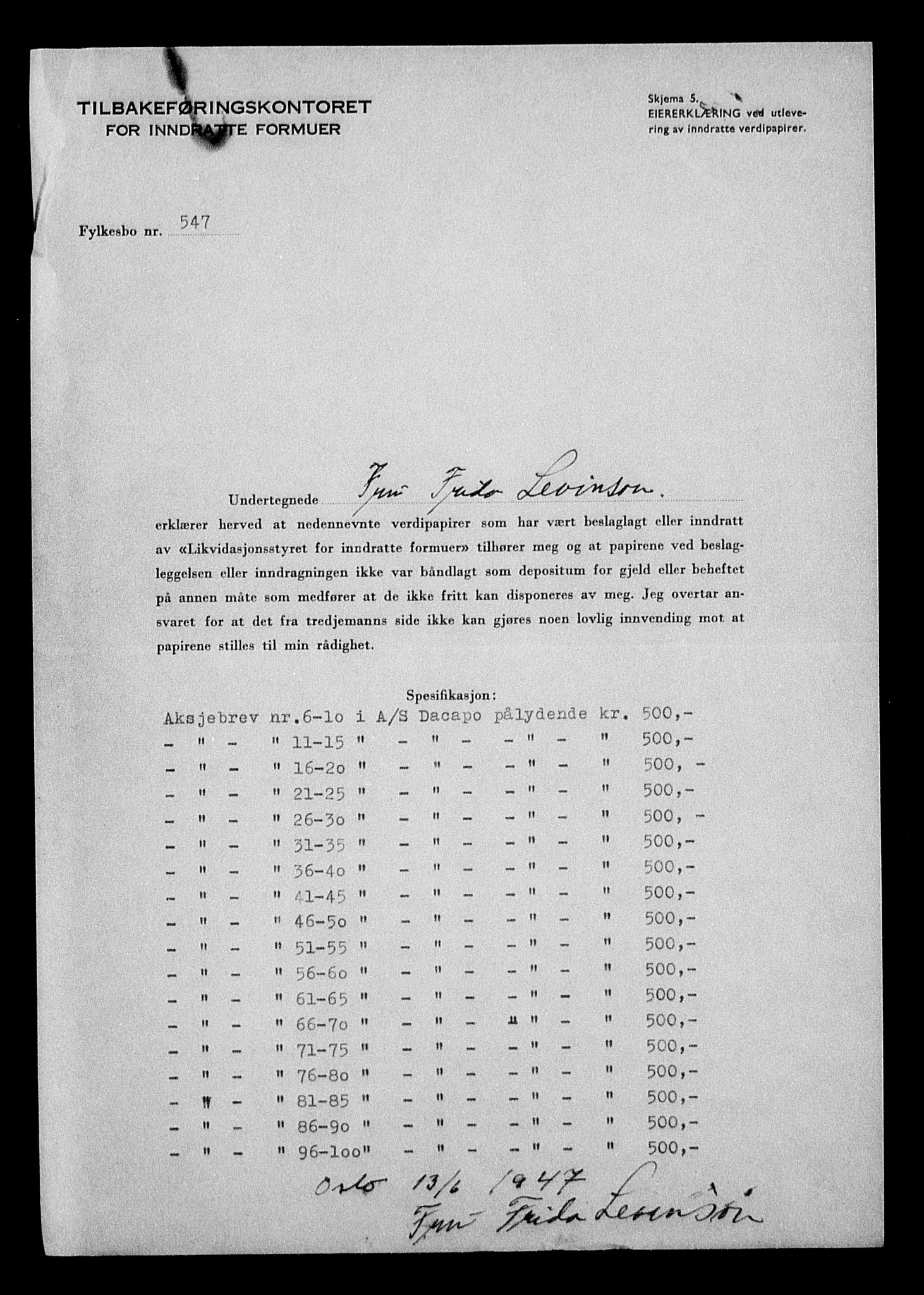 Justisdepartementet, Tilbakeføringskontoret for inndratte formuer, AV/RA-S-1564/H/Hc/Hcc/L0958: --, 1945-1947, p. 479