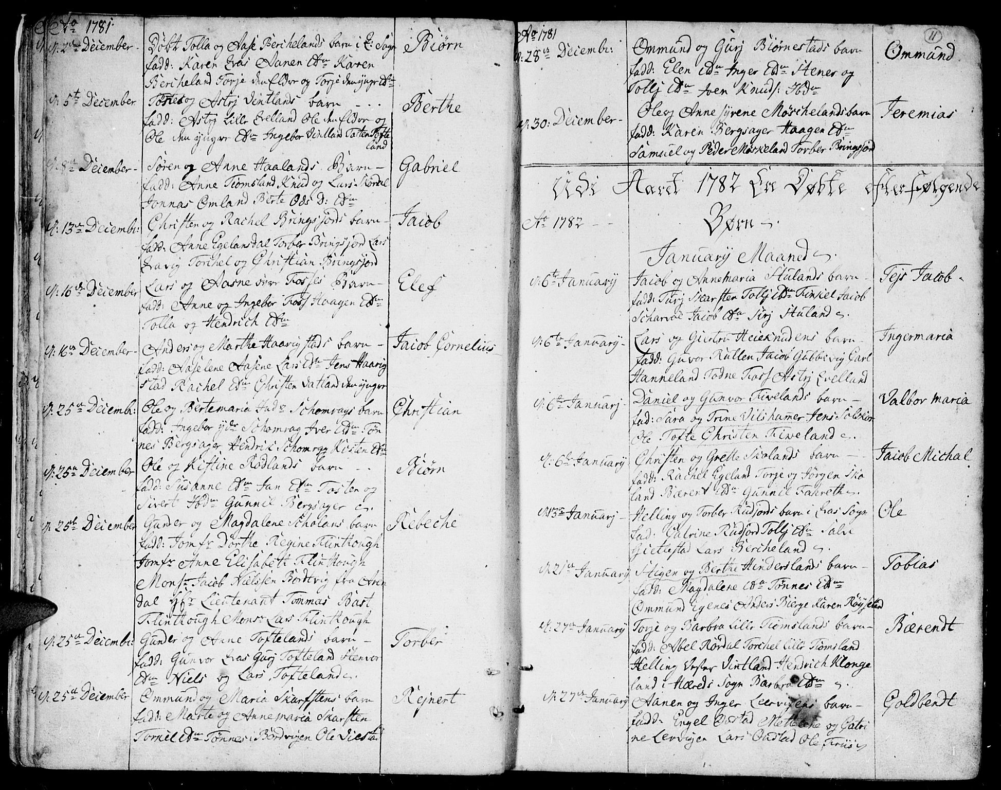 Lyngdal sokneprestkontor, SAK/1111-0029/F/Fa/Fac/L0004: Parish register (official) no. A 4, 1780-1815, p. 11