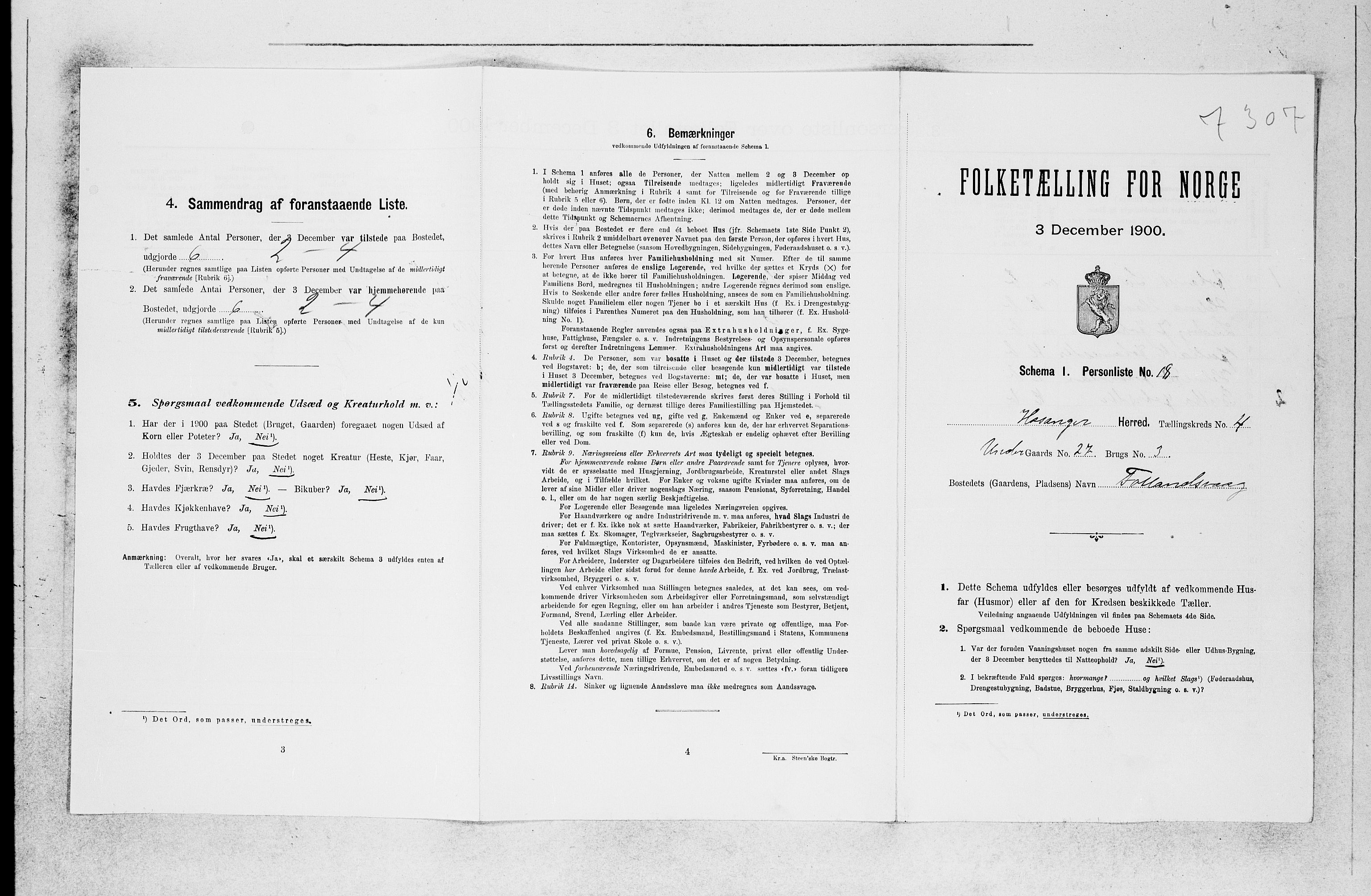 SAB, 1900 census for Hosanger, 1900, p. 349