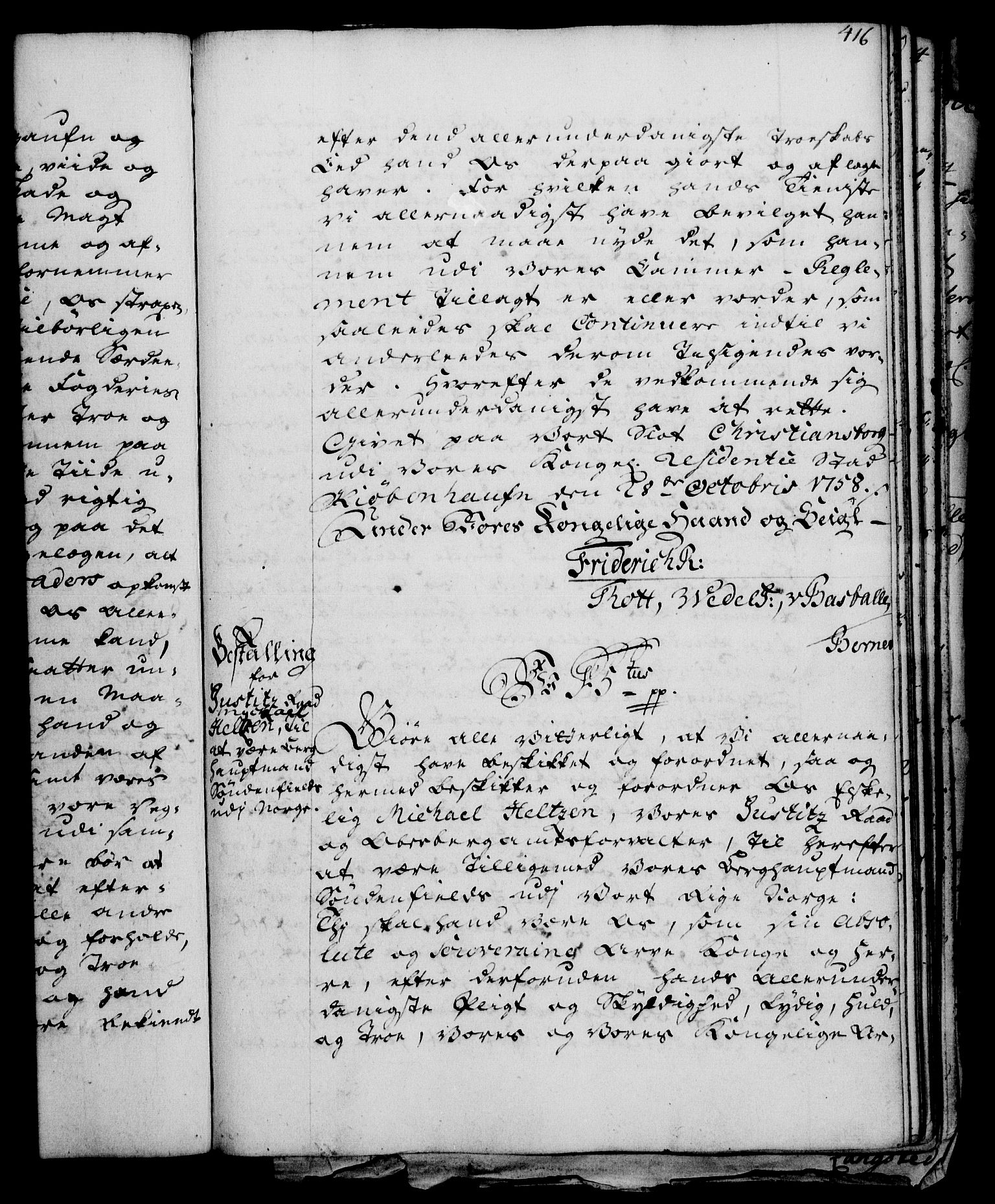 Rentekammeret, Kammerkanselliet, RA/EA-3111/G/Gg/Gge/L0003: Norsk bestallingsprotokoll med register (merket RK 53.27), 1745-1761, p. 416
