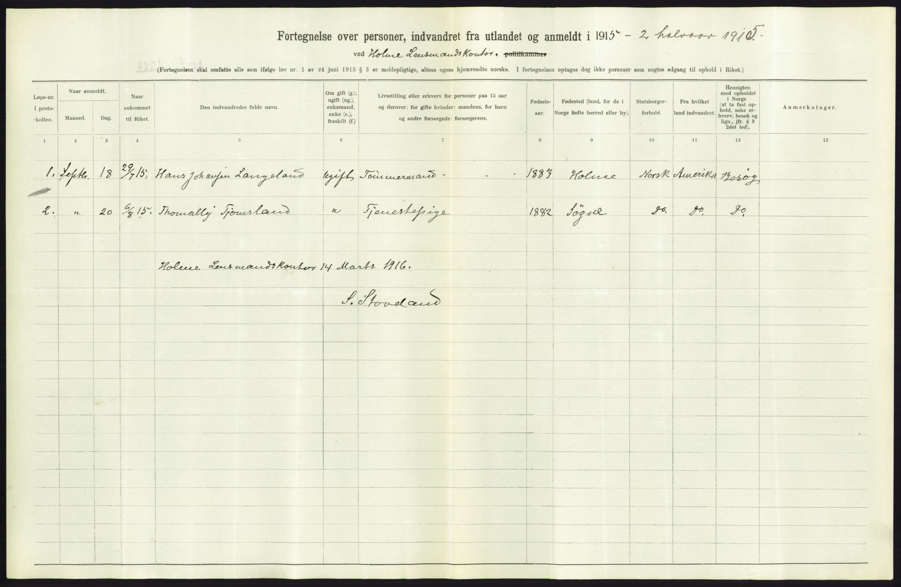 Statistisk sentralbyrå, Sosioøkonomiske emner, Folketellinger, boliger og boforhold, AV/RA-S-2231/F/Fa/L0001: Innvandring. Navn/fylkesvis, 1915, p. 344