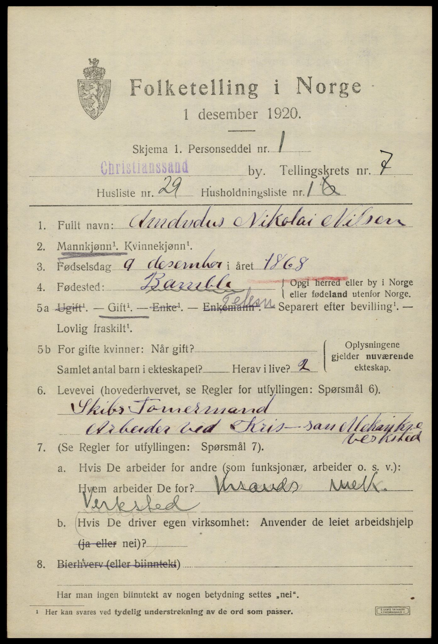 SAK, 1920 census for Kristiansand, 1920, p. 20541