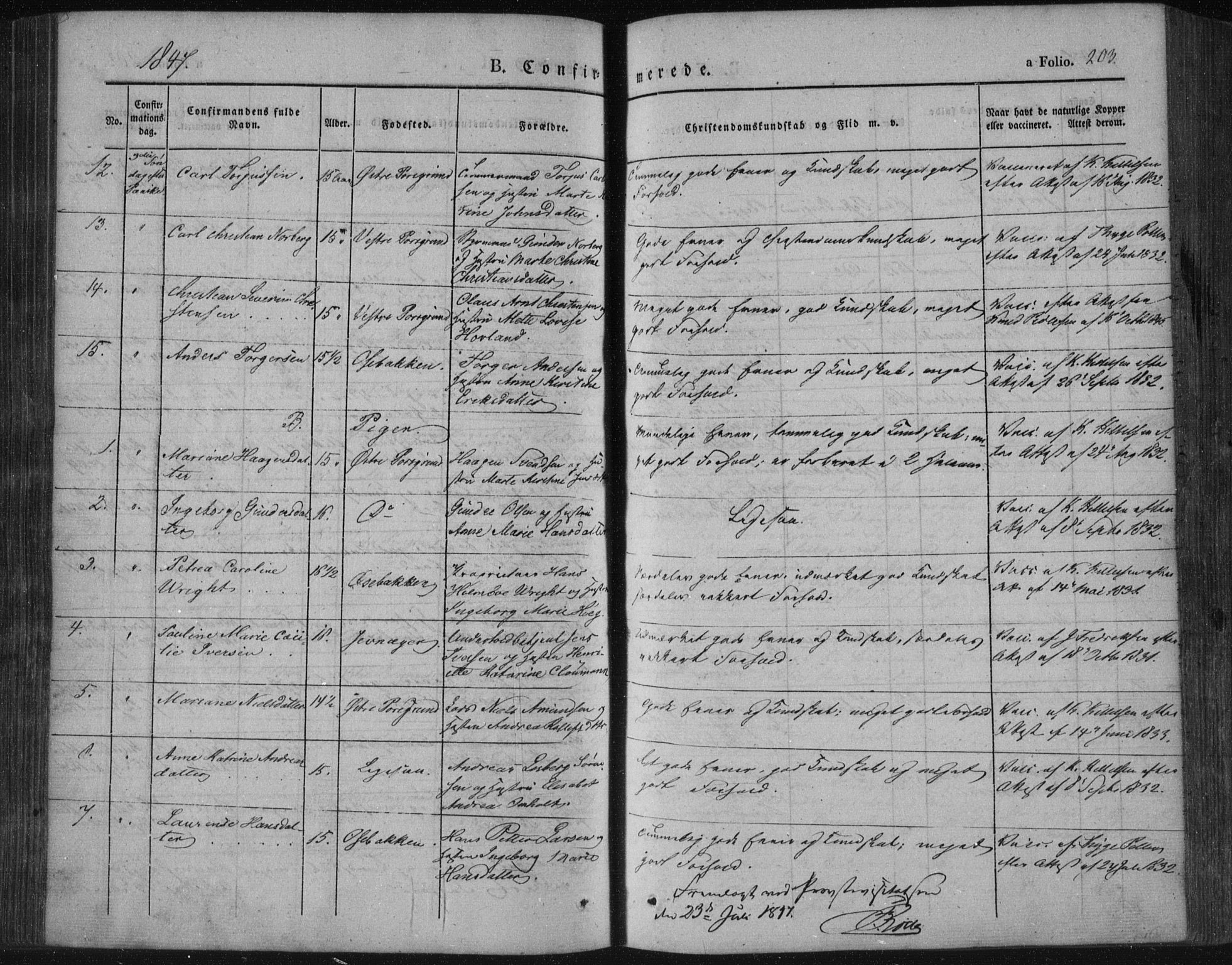 Porsgrunn kirkebøker , SAKO/A-104/F/Fa/L0006: Parish register (official) no. 6, 1841-1857, p. 203