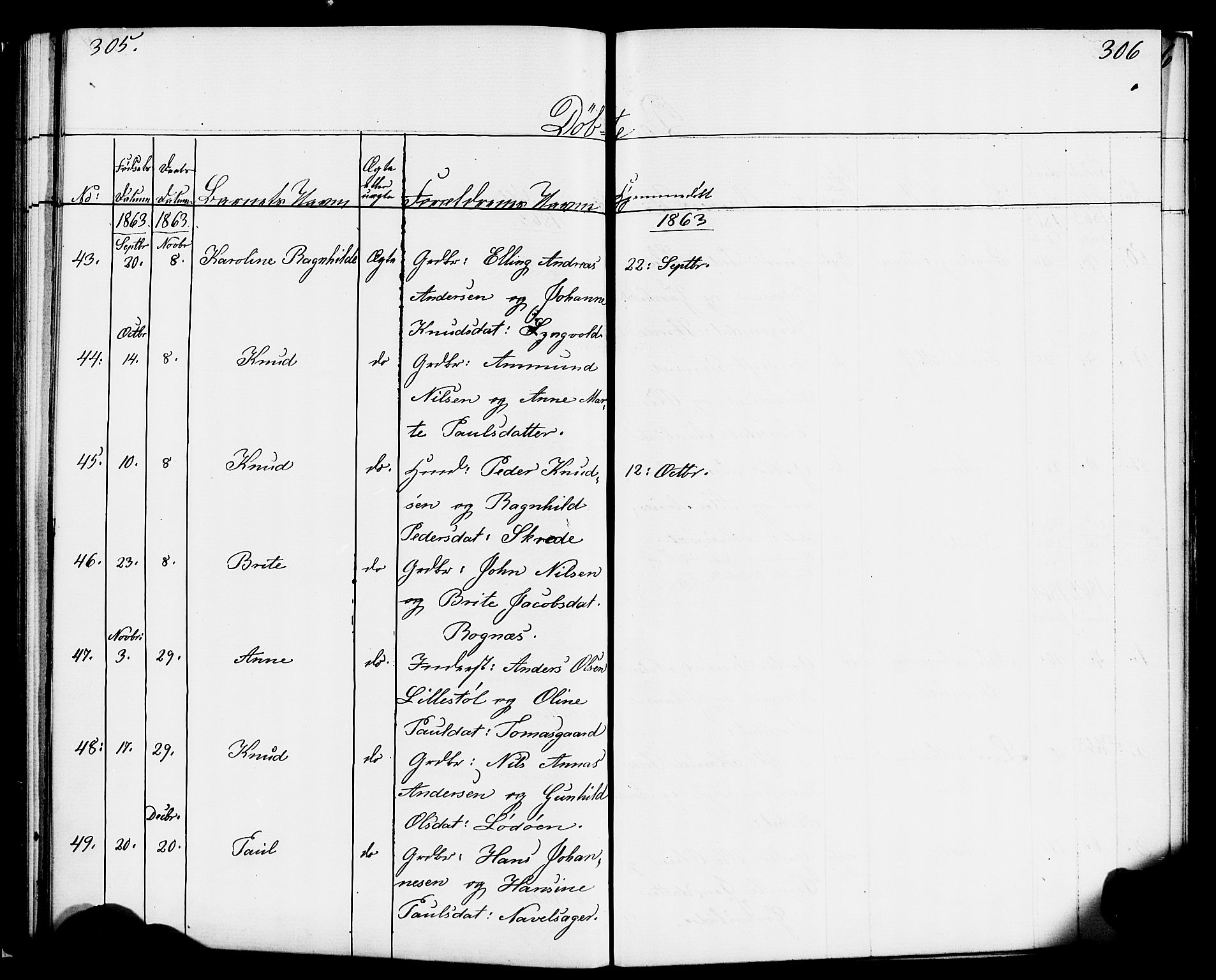 Hornindal sokneprestembete, AV/SAB-A-82401/H/Haa/Haaa/L0001: Parish register (official) no. A 1, 1837-1866, p. 306-307