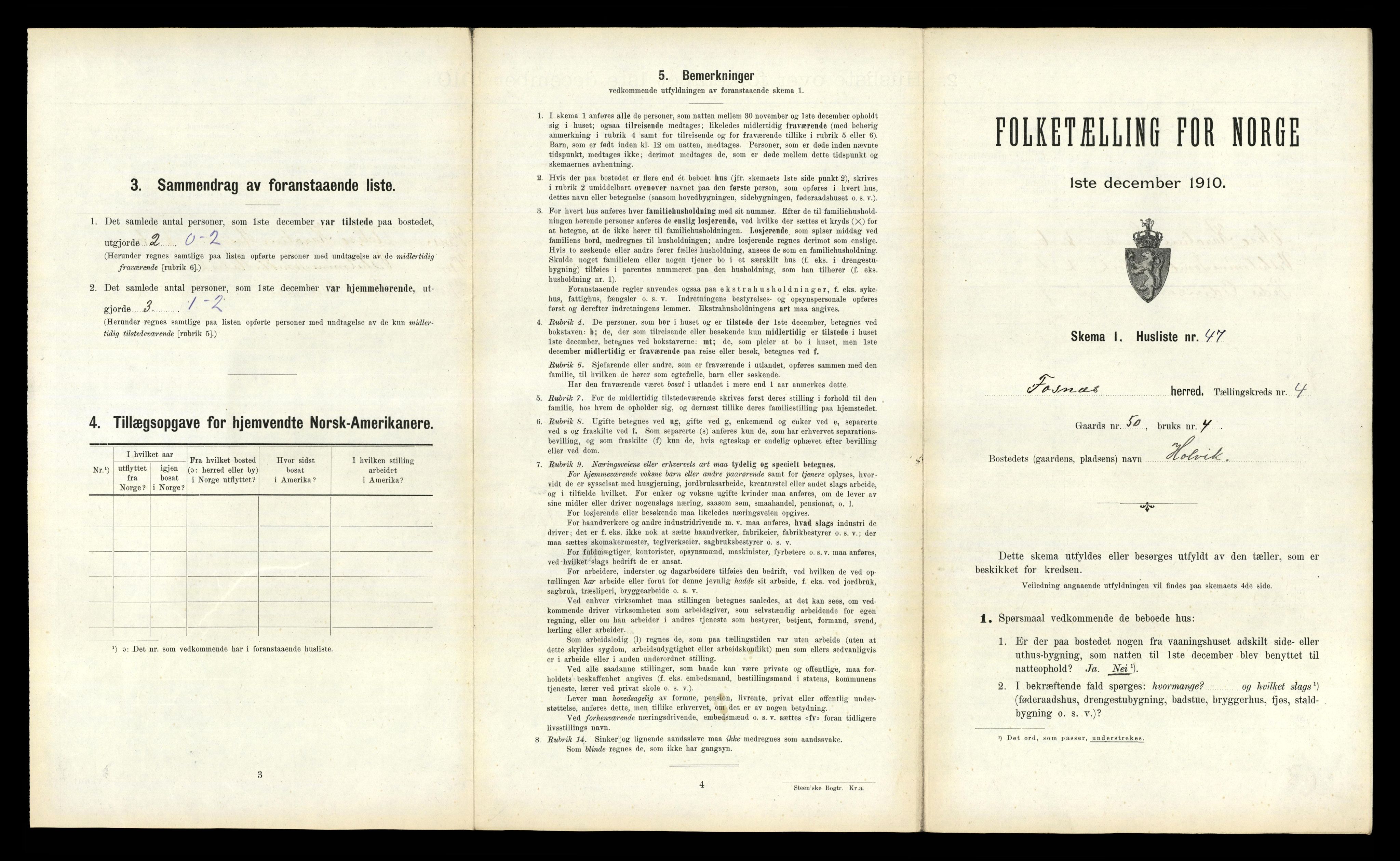 RA, 1910 census for Fosnes, 1910, p. 255