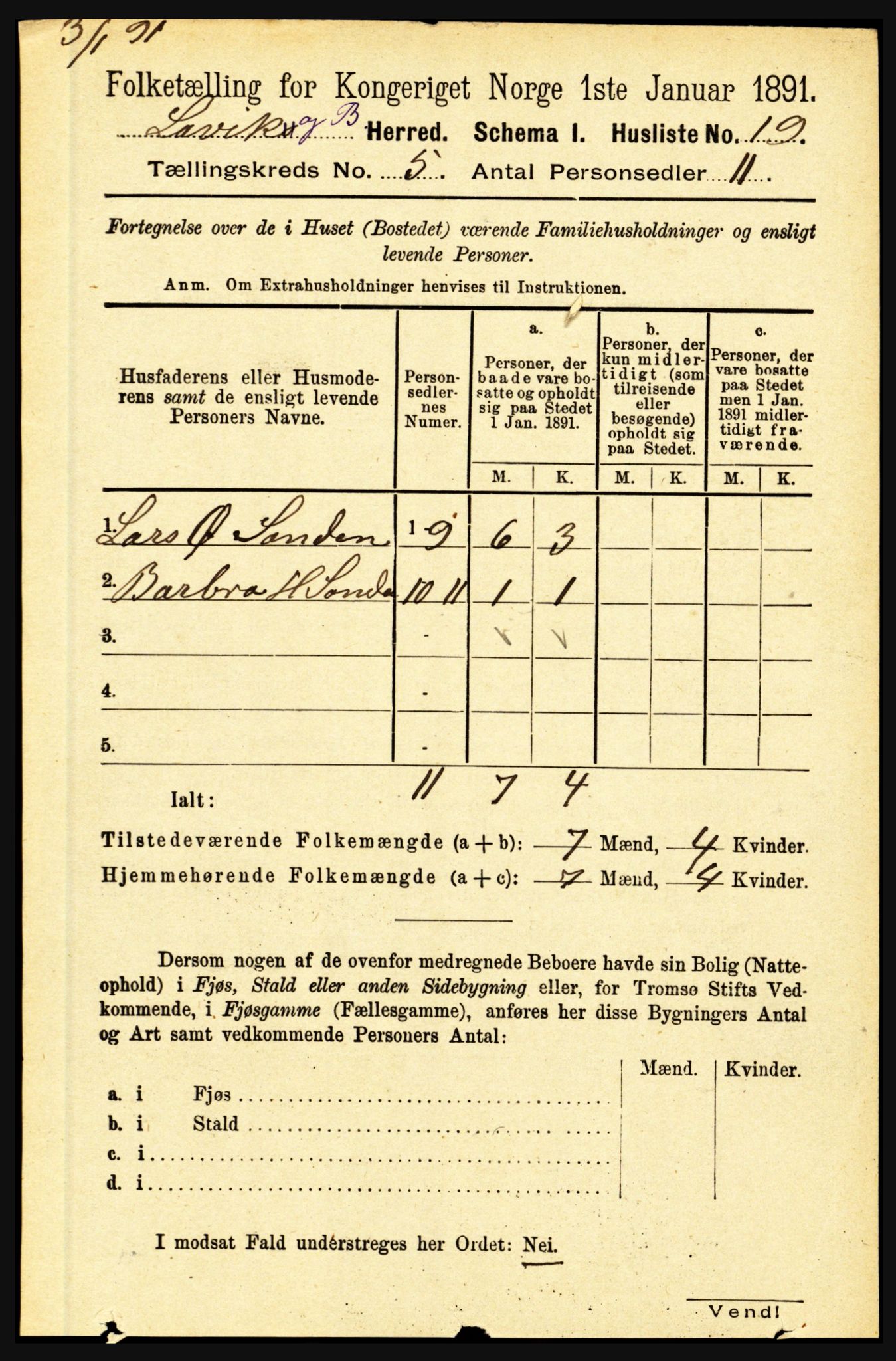 RA, 1891 census for 1415 Lavik og Brekke, 1891, p. 976