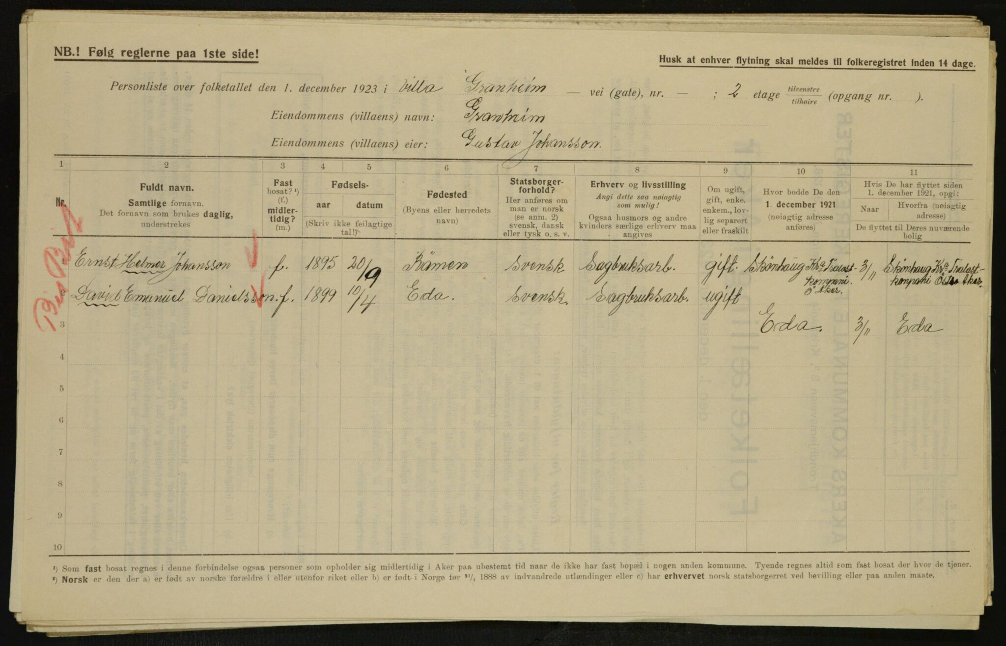 , Municipal Census 1923 for Aker, 1923, p. 35382