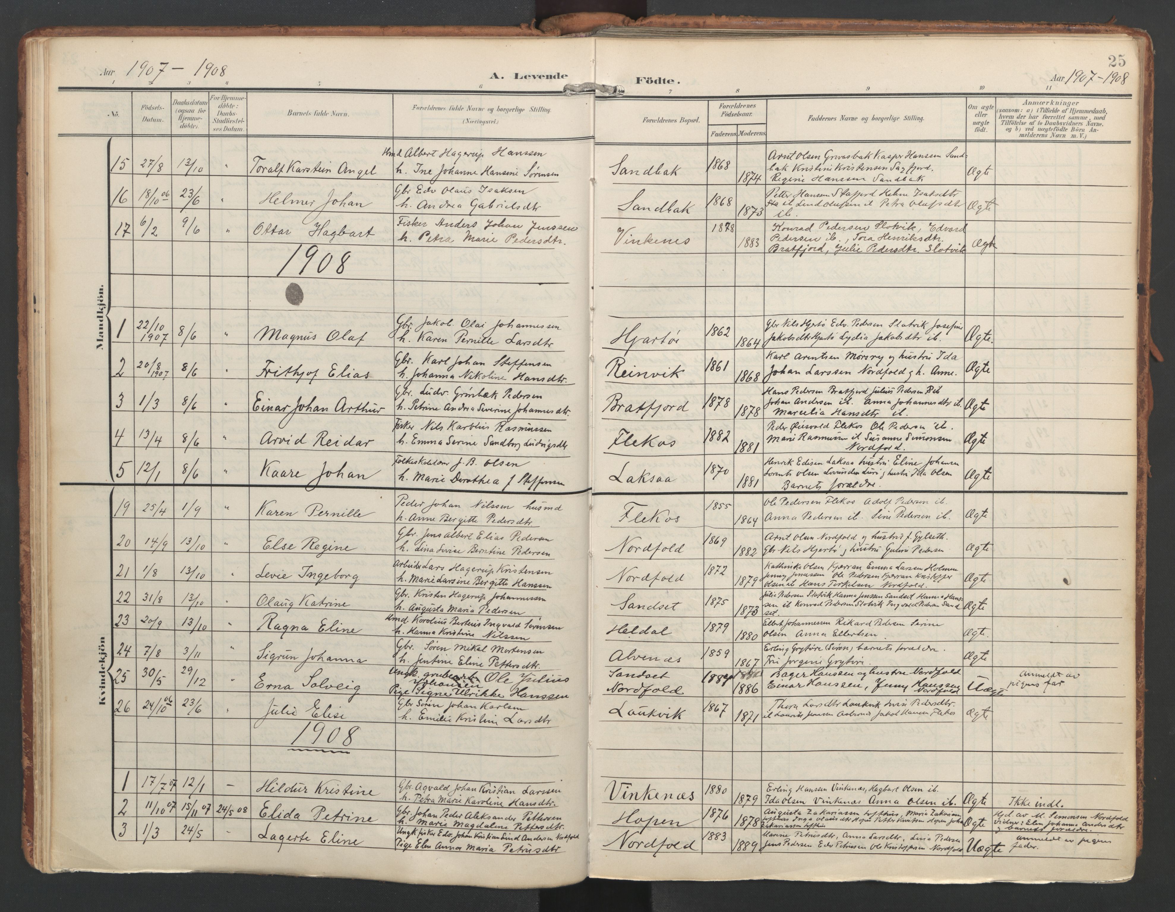 Ministerialprotokoller, klokkerbøker og fødselsregistre - Nordland, SAT/A-1459/858/L0832: Parish register (official) no. 858A02, 1902-1915, p. 25