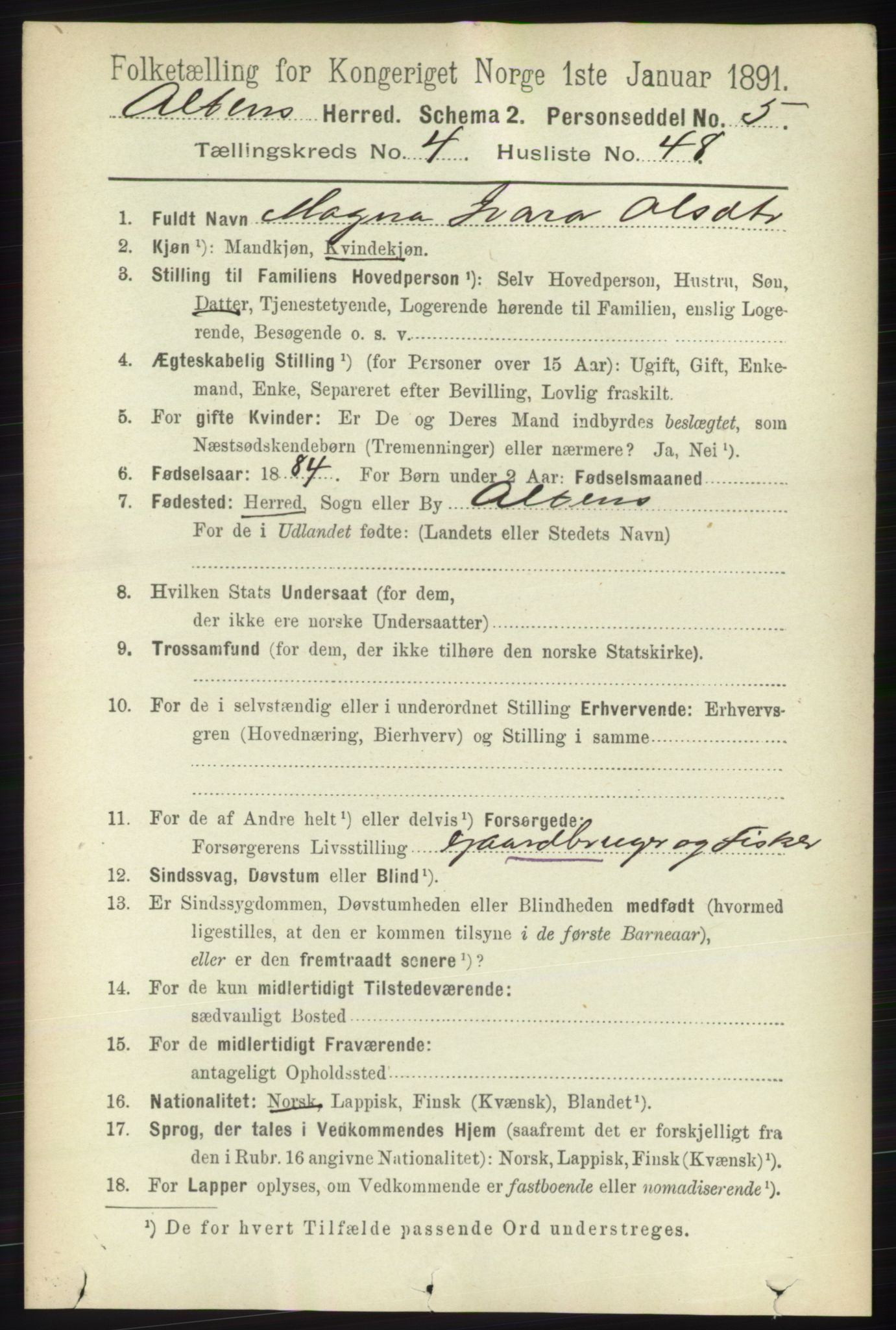 RA, 1891 census for 2012 Alta, 1891, p. 1604