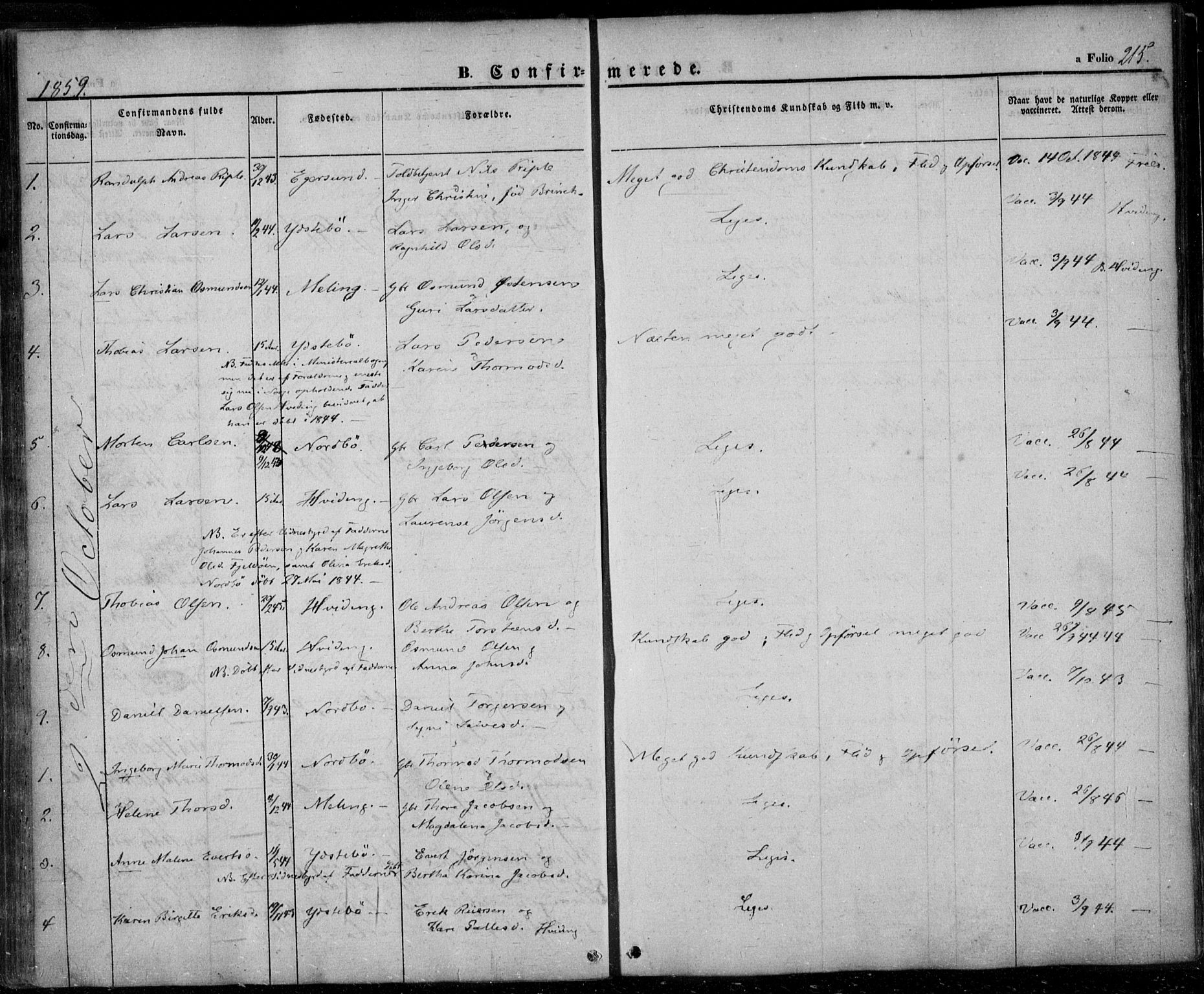 Rennesøy sokneprestkontor, SAST/A -101827/H/Ha/Haa/L0005: Parish register (official) no. A 5, 1838-1859, p. 215