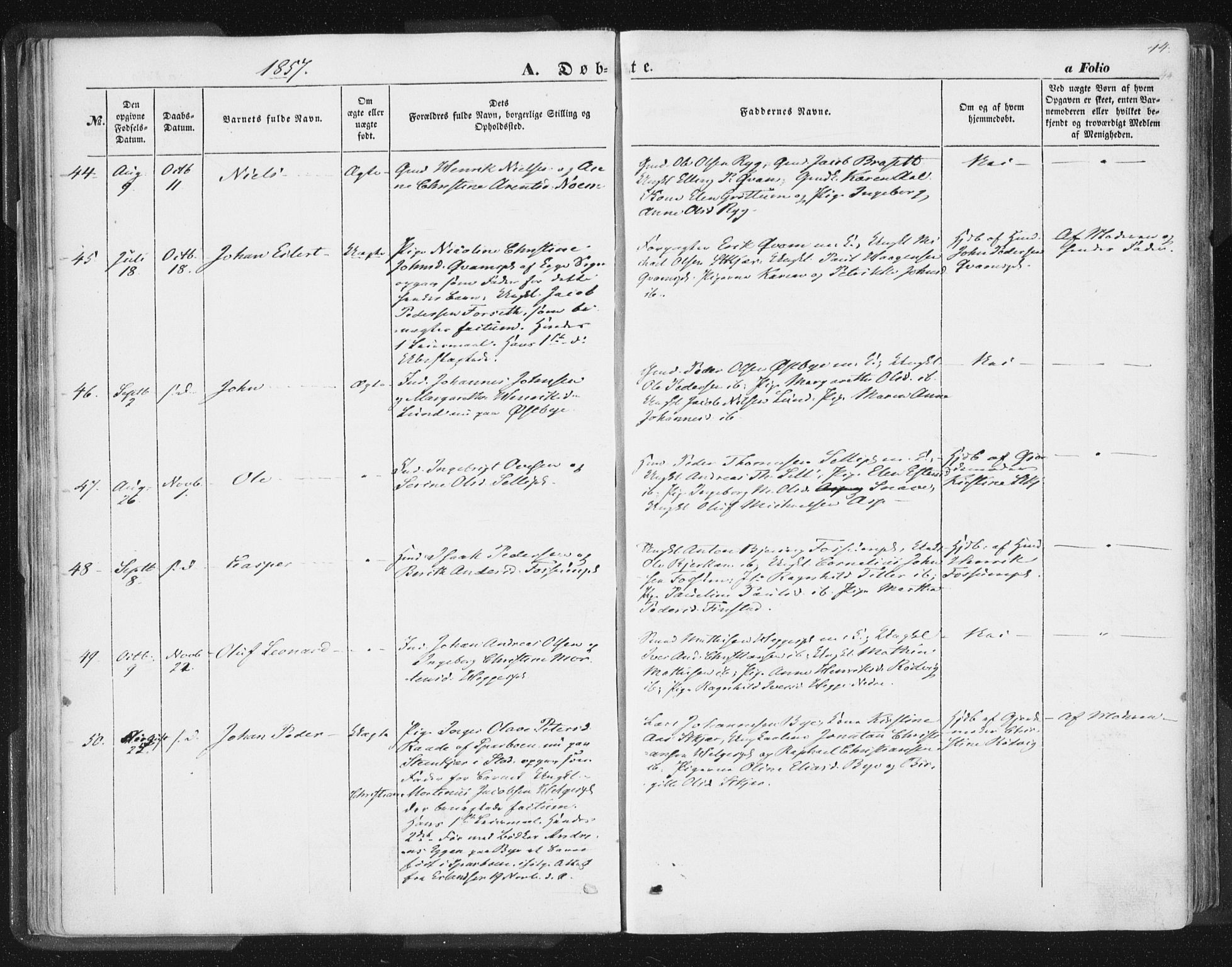 Ministerialprotokoller, klokkerbøker og fødselsregistre - Nord-Trøndelag, SAT/A-1458/746/L0446: Parish register (official) no. 746A05, 1846-1859, p. 44