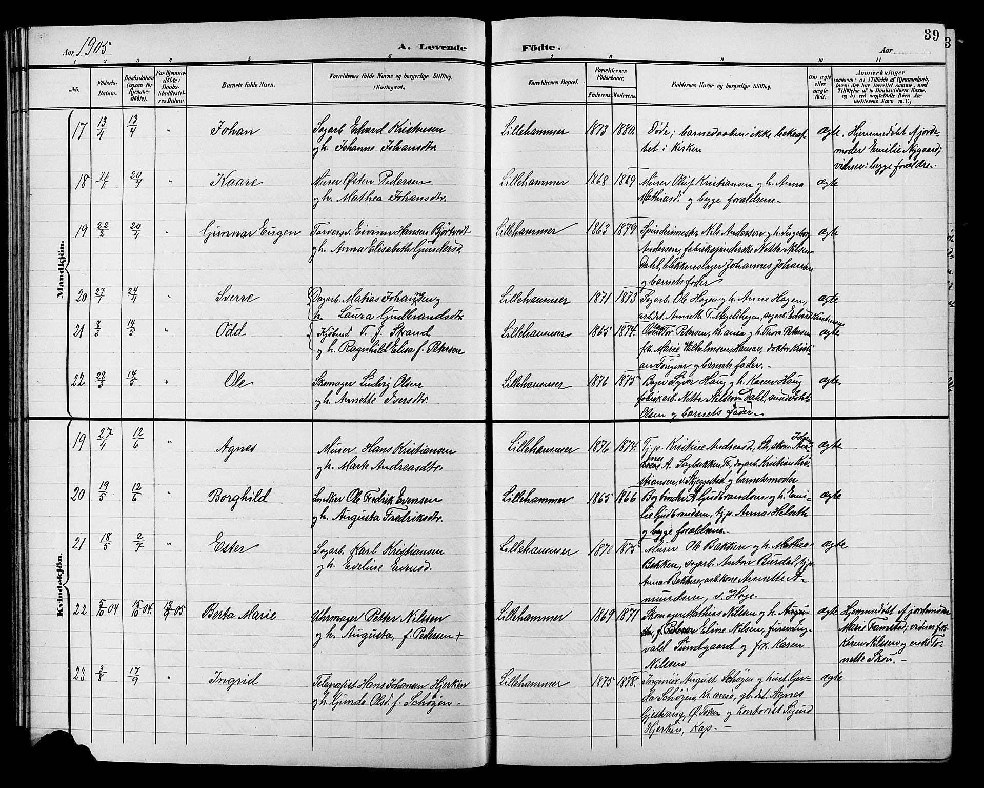 Lillehammer prestekontor, AV/SAH-PREST-088/H/Ha/Hab/L0001: Parish register (copy) no. 1, 1901-1913, p. 39