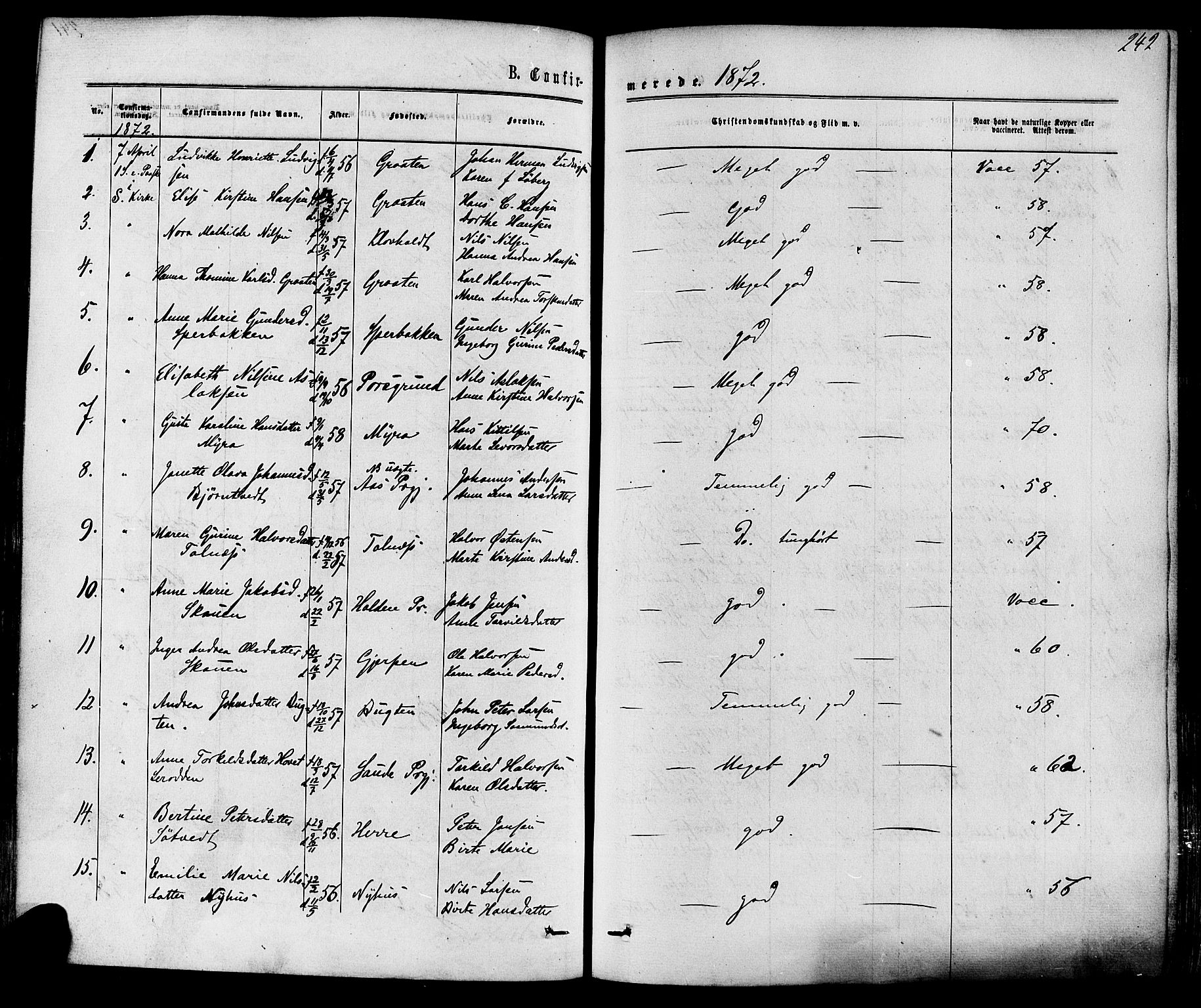 Solum kirkebøker, SAKO/A-306/F/Fa/L0008: Parish register (official) no. I 8, 1865-1876, p. 242