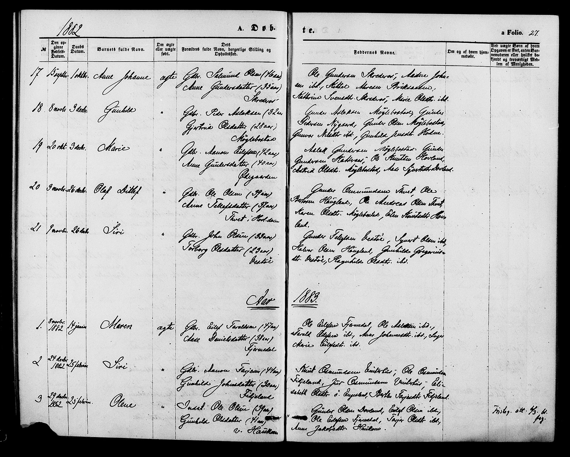 Herefoss sokneprestkontor, AV/SAK-1111-0019/F/Fa/Fab/L0003: Parish register (official) no. A 3, 1875-1886, p. 27