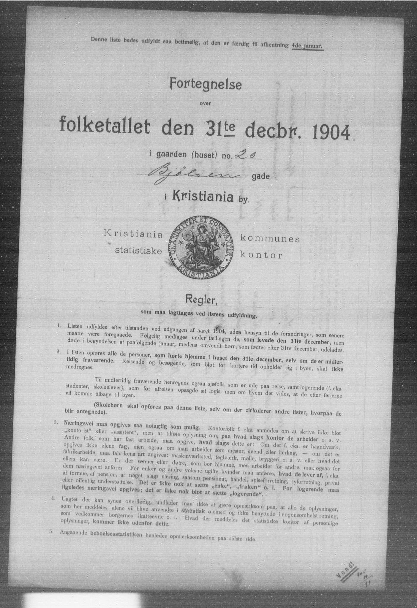 OBA, Municipal Census 1904 for Kristiania, 1904, p. 1423