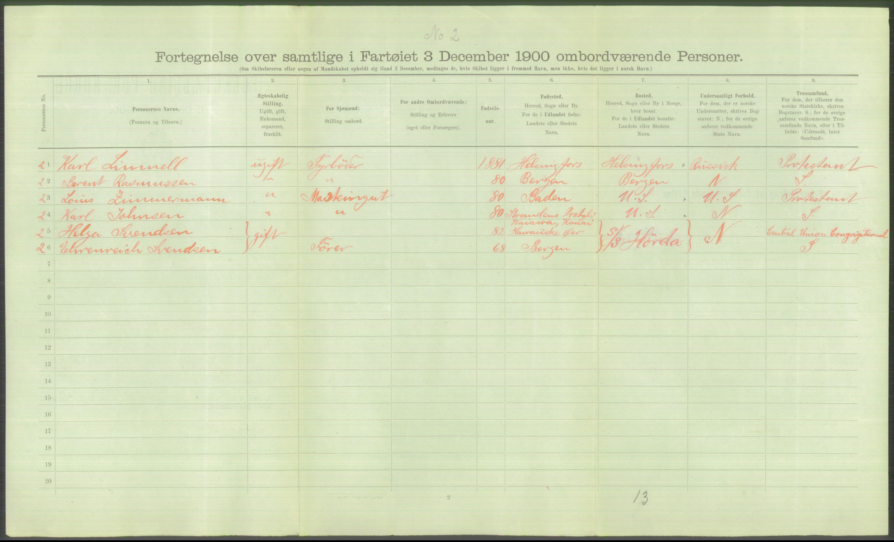 RA, 1900 Census - ship lists from ships in Norwegian harbours, harbours abroad and at sea, 1900, p. 6198