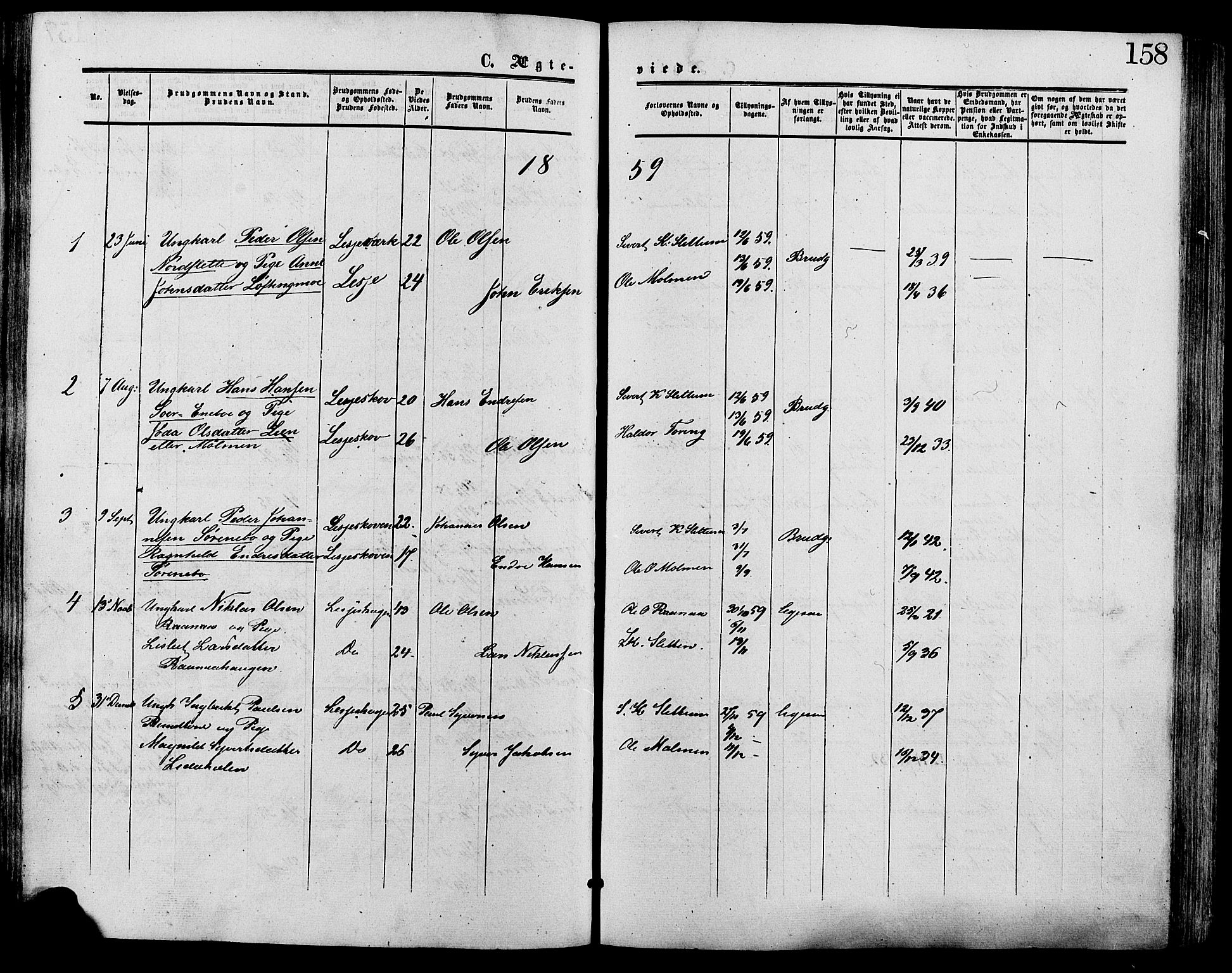 Lesja prestekontor, SAH/PREST-068/H/Ha/Haa/L0009: Parish register (official) no. 9, 1854-1889, p. 158