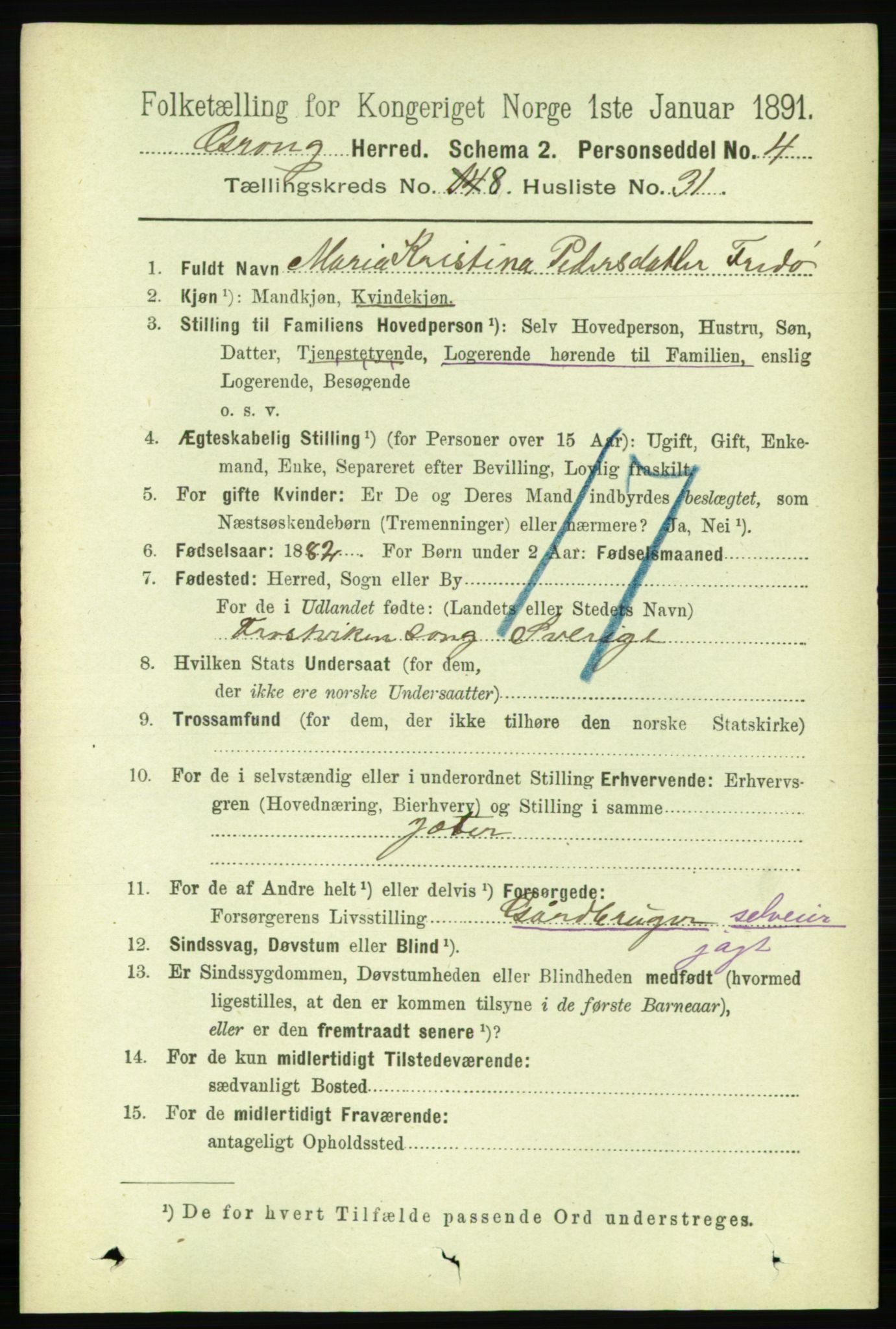 RA, 1891 census for 1742 Grong, 1891, p. 3065