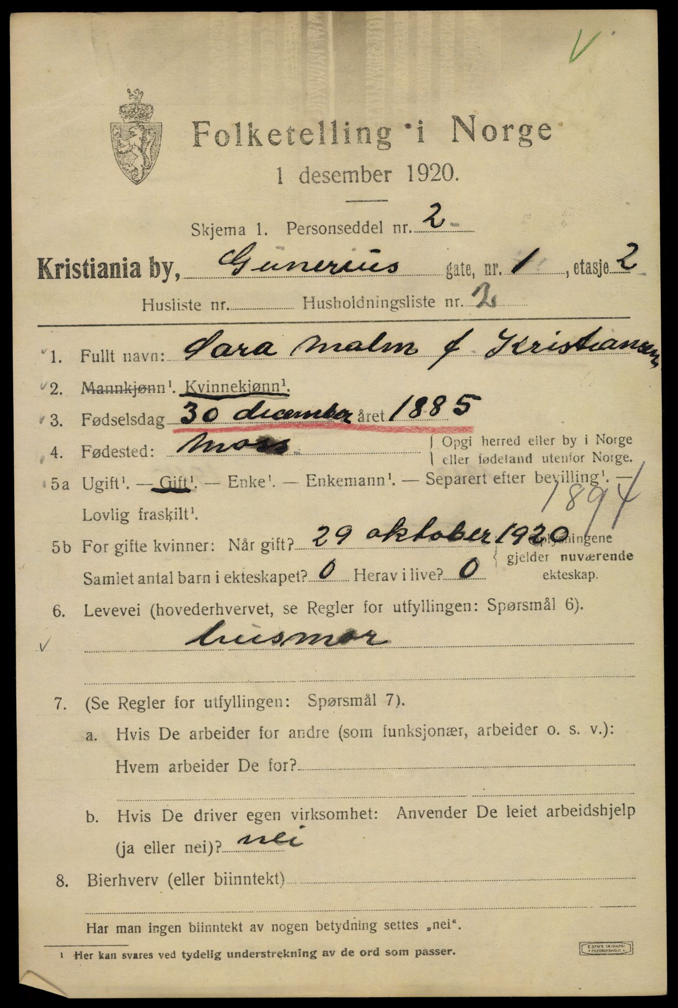 SAO, 1920 census for Kristiania, 1920, p. 261059