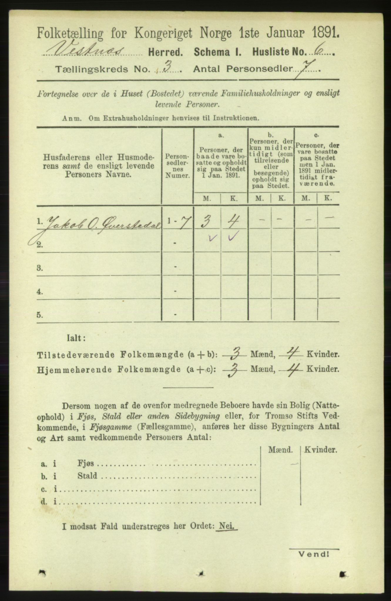 RA, 1891 census for 1535 Vestnes, 1891, p. 813