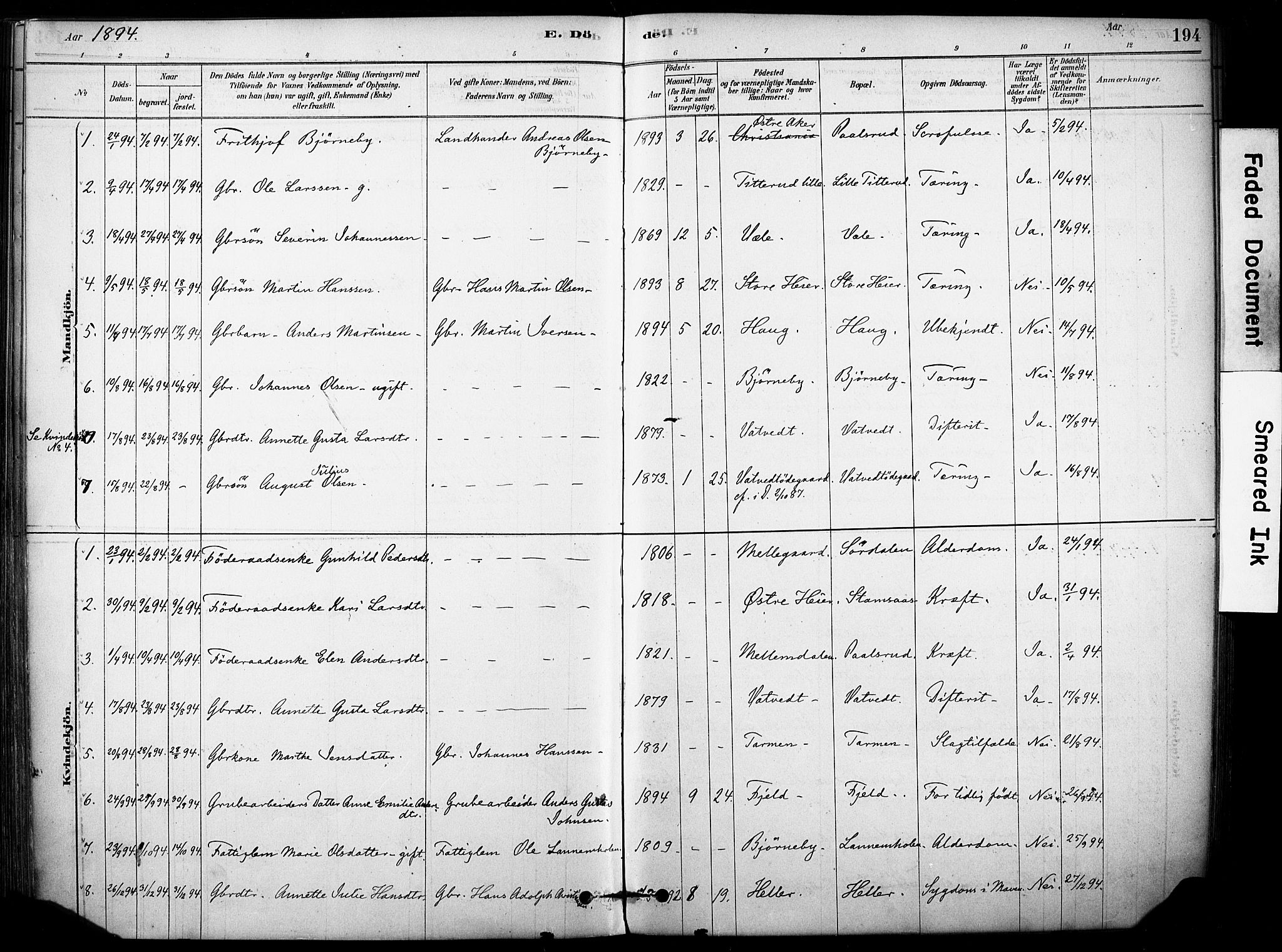 Rakkestad prestekontor Kirkebøker, AV/SAO-A-2008/F/Fb/L0001: Parish register (official) no. II 1, 1878-1899, p. 194
