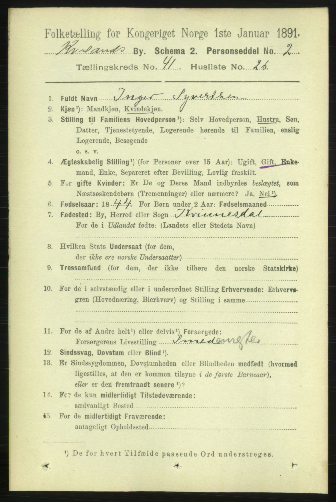 RA, 1891 census for 1001 Kristiansand, 1891, p. 12765