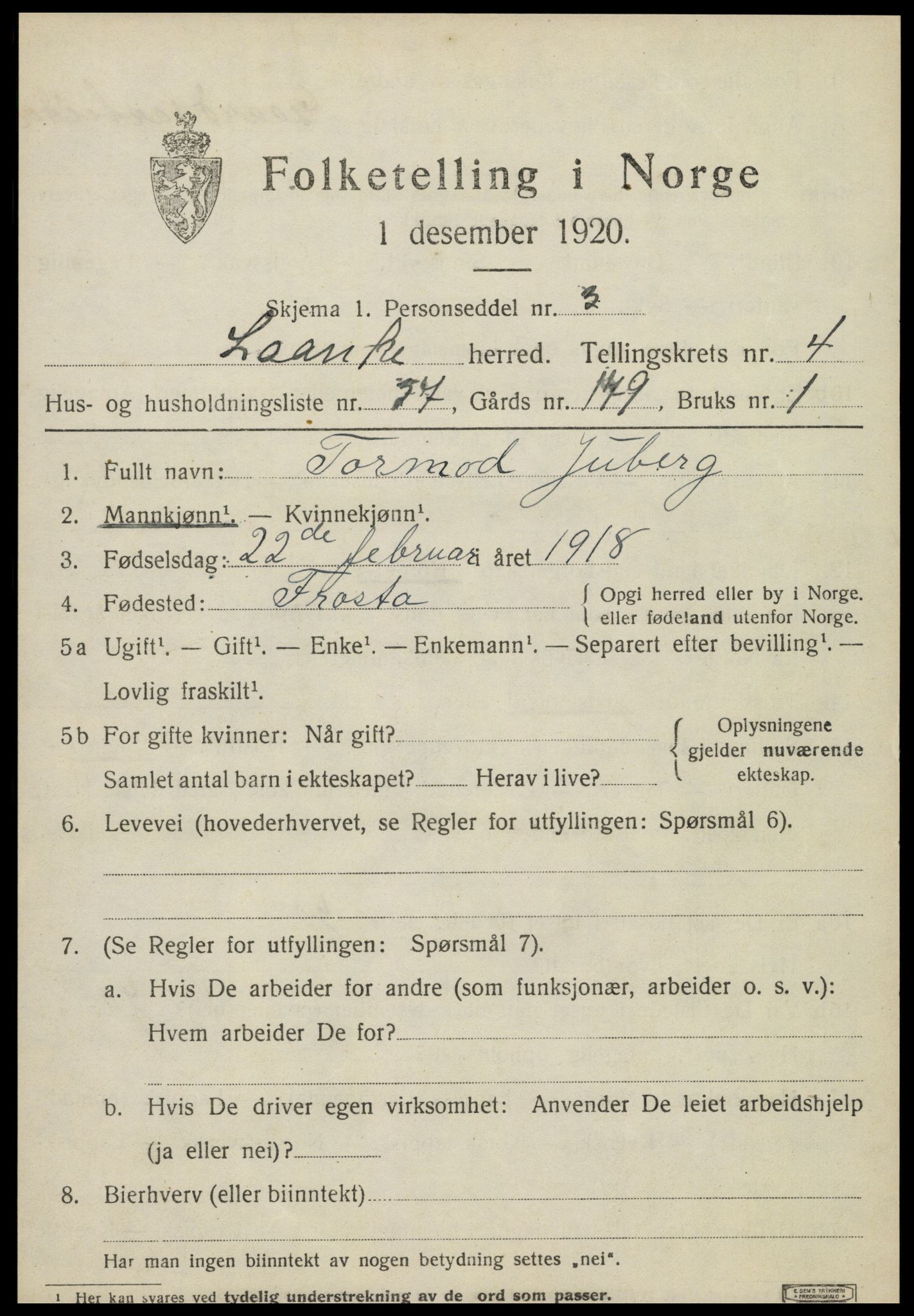 SAT, 1920 census for Lånke, 1920, p. 2754