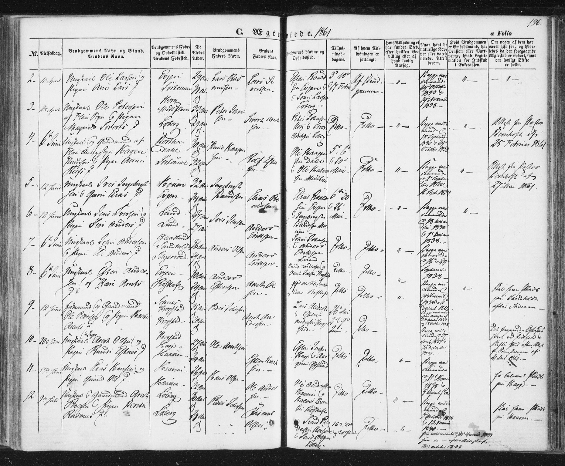 Ministerialprotokoller, klokkerbøker og fødselsregistre - Sør-Trøndelag, SAT/A-1456/692/L1103: Parish register (official) no. 692A03, 1849-1870, p. 196