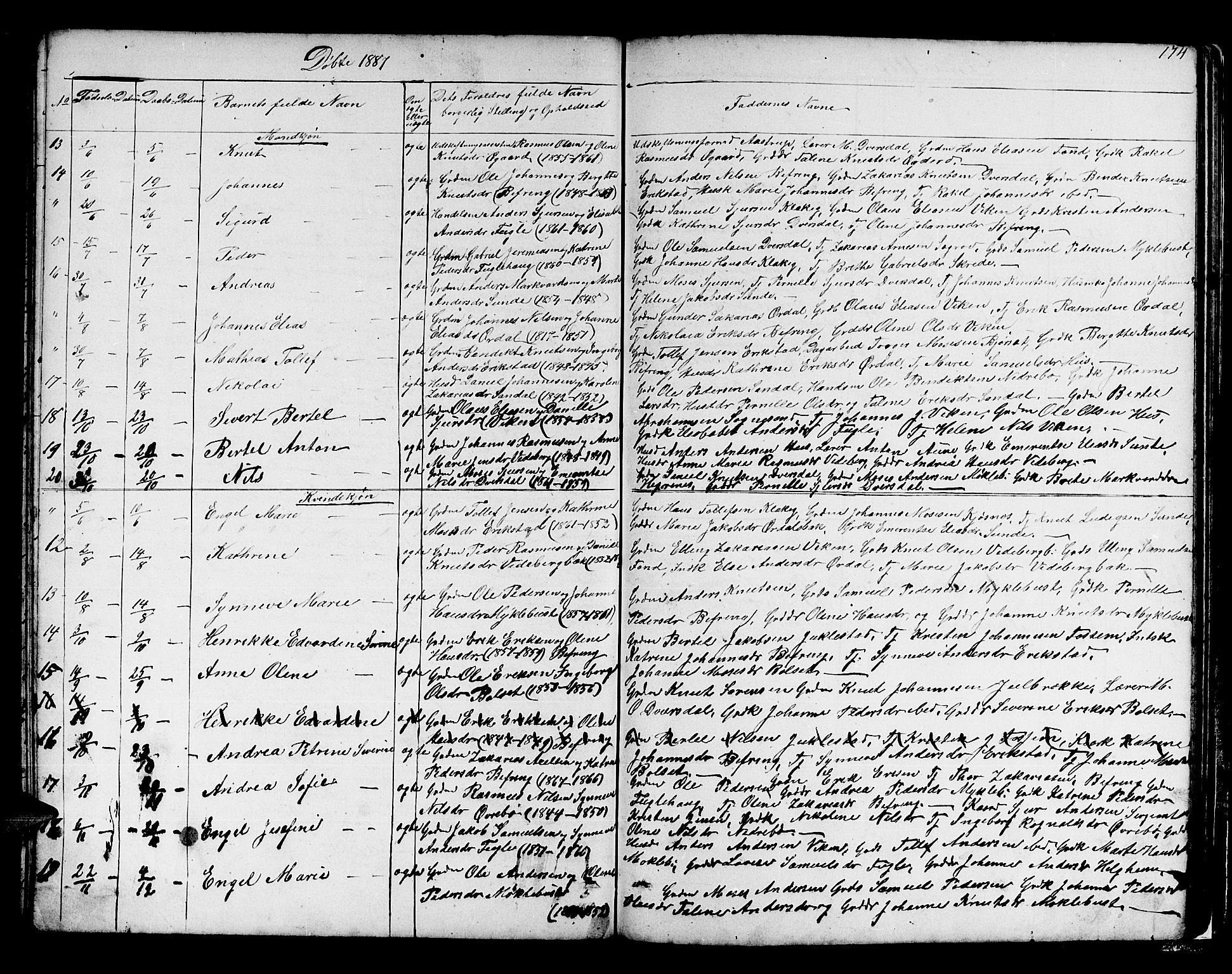 Jølster sokneprestembete, SAB/A-80701/H/Hab/Habb/L0001: Parish register (copy) no. B 1, 1853-1887, p. 174