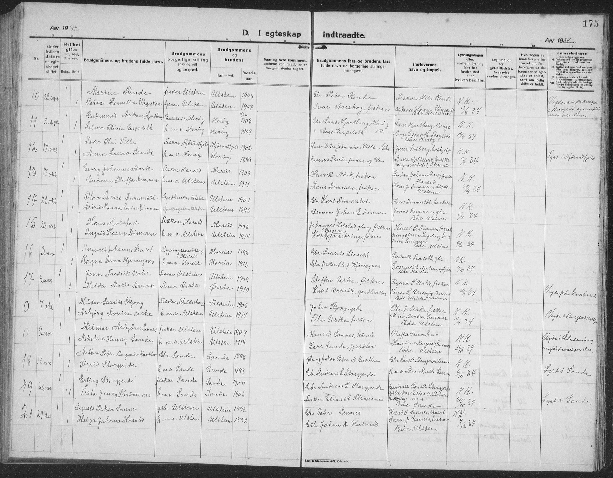 Ministerialprotokoller, klokkerbøker og fødselsregistre - Møre og Romsdal, SAT/A-1454/509/L0113: Parish register (copy) no. 509C03, 1923-1939, p. 175