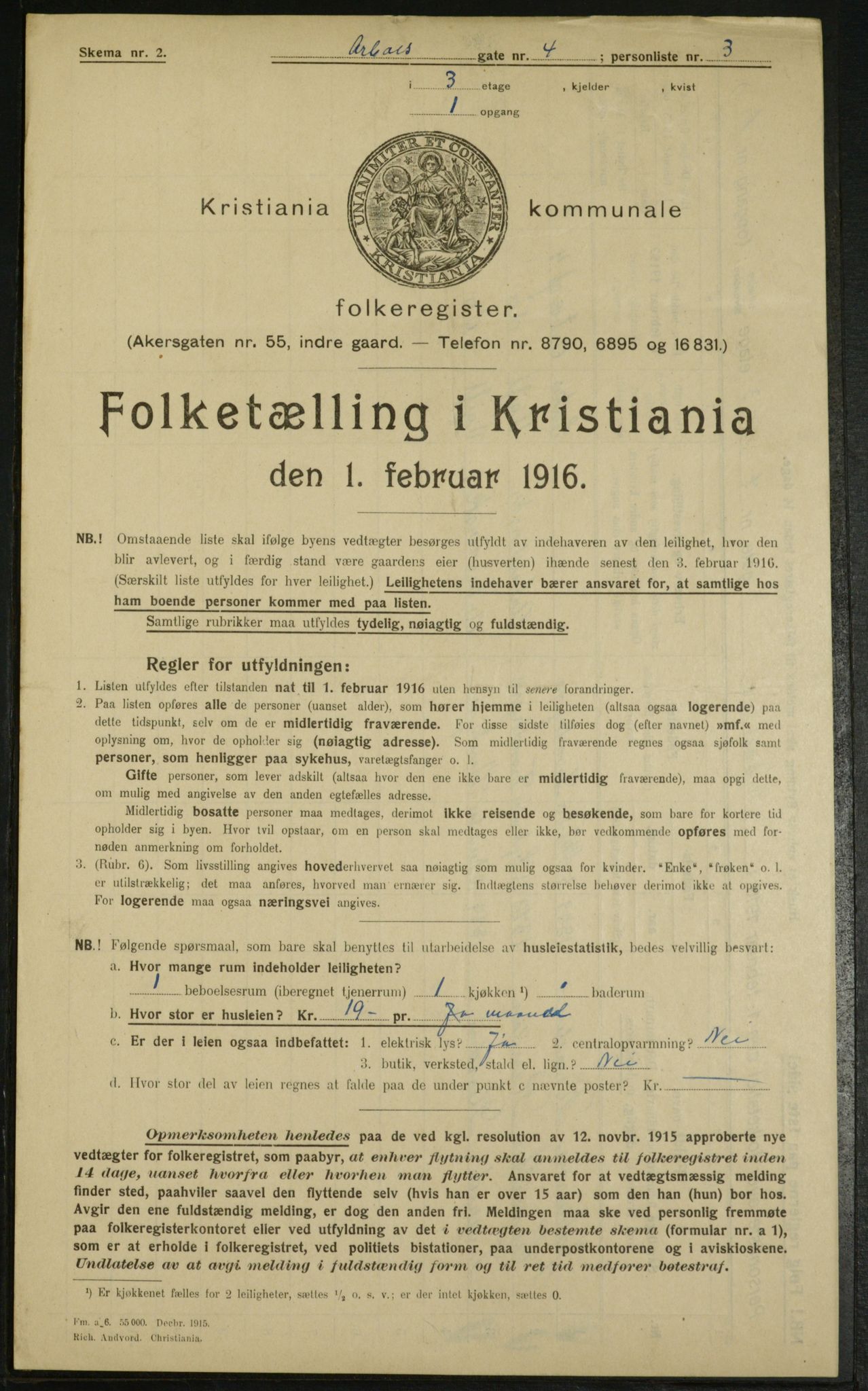 OBA, Municipal Census 1916 for Kristiania, 1916, p. 1929